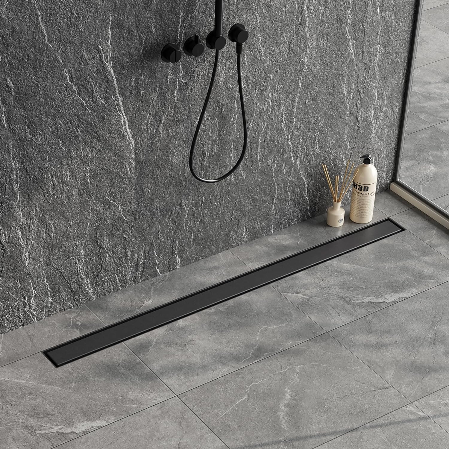 Neodrain 60" Matte Black Linear Shower Drain,2-in-1 Flat&amp; Tile Insert Cover