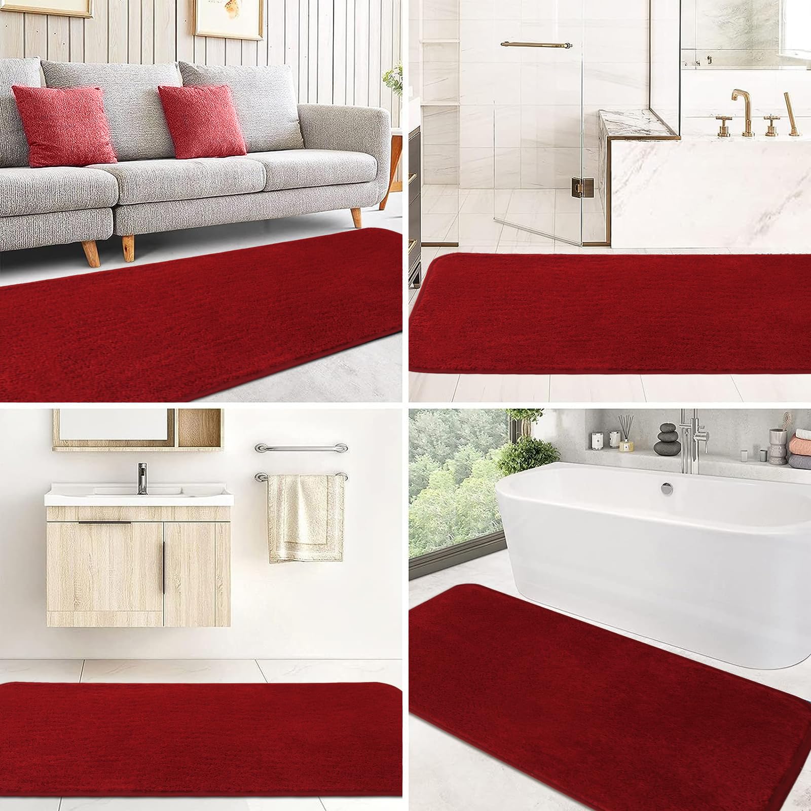 Tappetino da bagno extra large 60 x 180 cm, tappetini antiscivolo per pavimento, tappeti assorbenti in microfibra per camera da letto, rosso