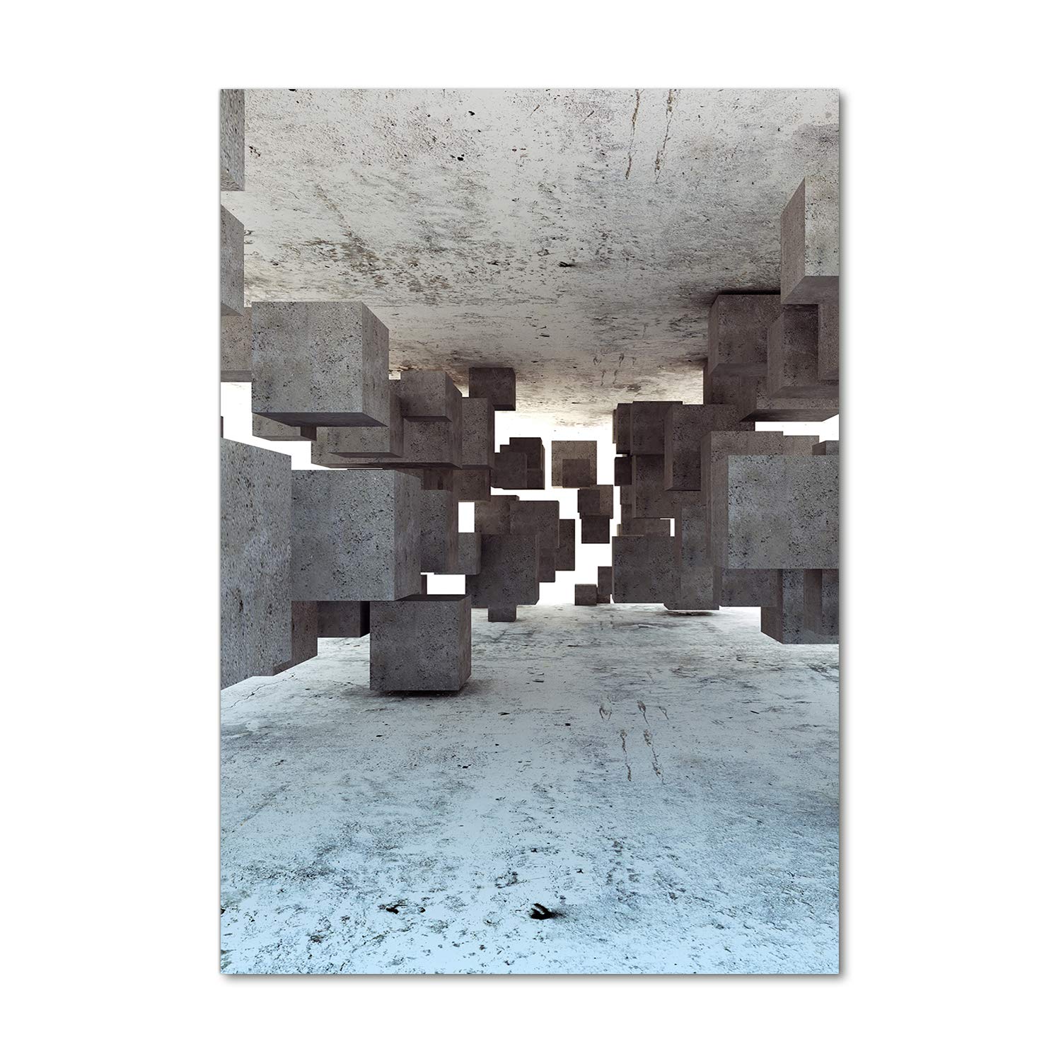 Image sur Verre Acrylique 70x100 cm de Qualité Premium avec Motif Géométrique Cubes en béton Gris