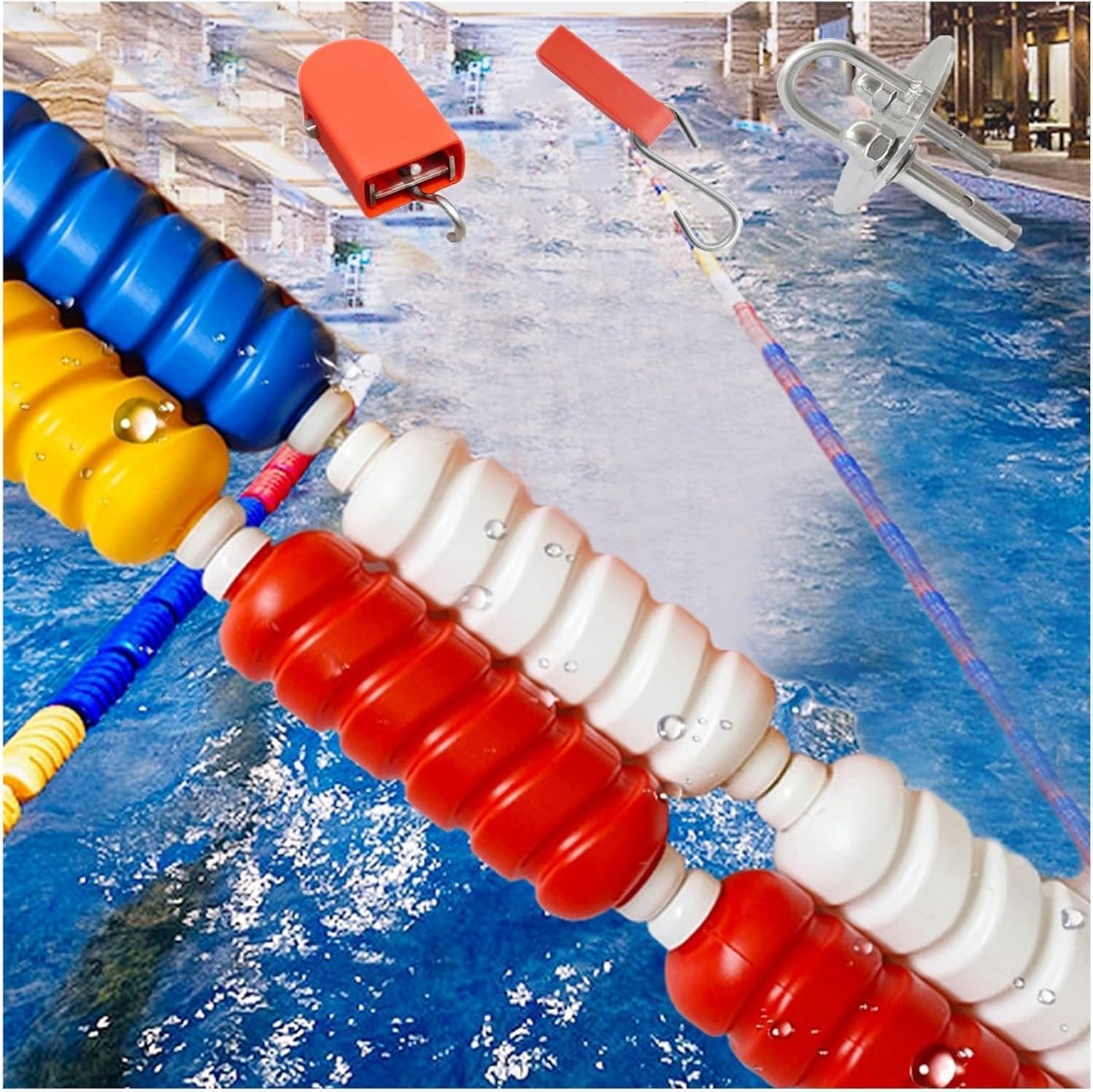 JKJZSALJ Pool Safety Hook Pool Lane Dividers, Safety Divider Rope With Plastic Buoy, Floating Pool Safety Rope Fence With Hook,Wire Rope,6m/19.7ft