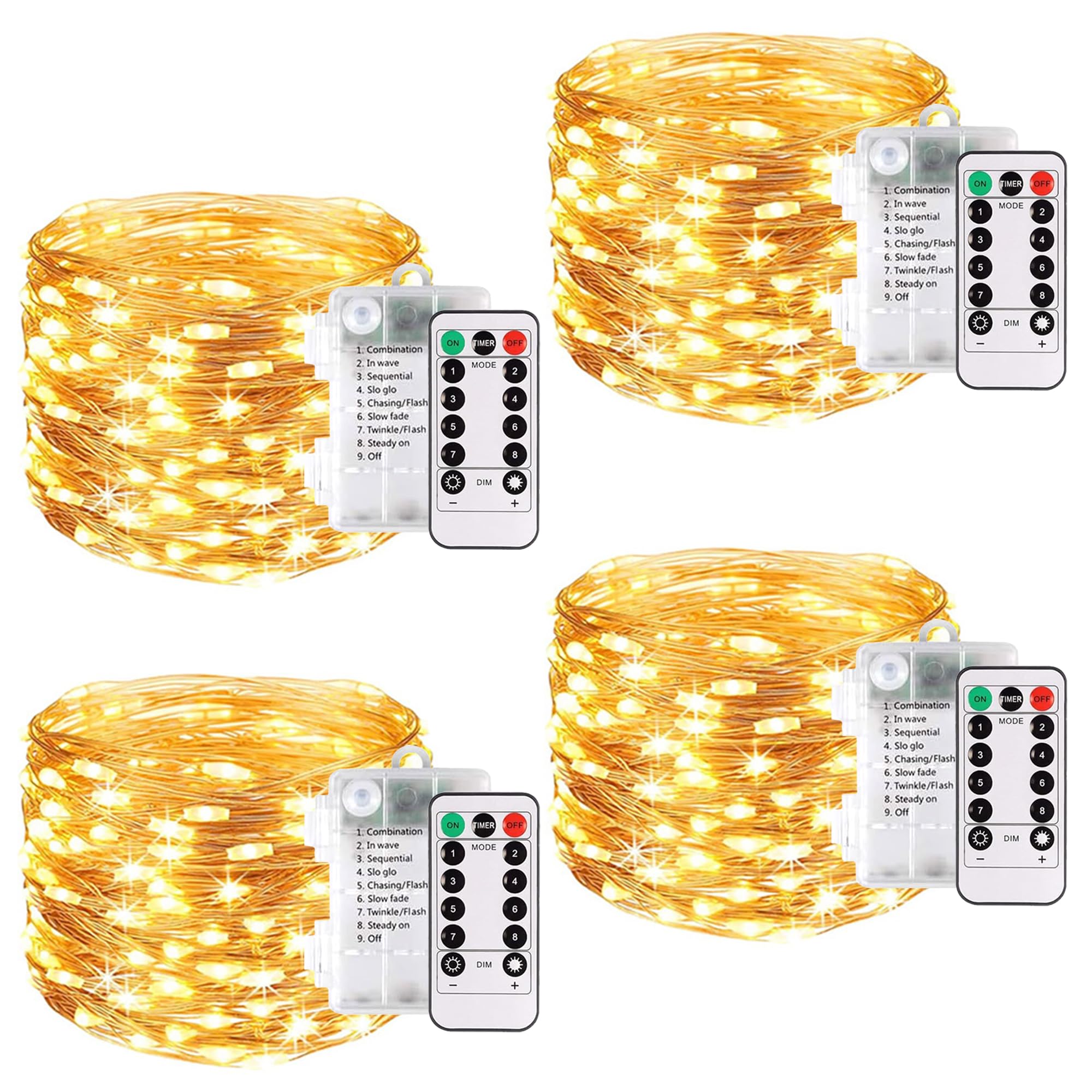 Aomaic Fairy String Lights 4 Pack 10m Led Fairy Lights Battery Operated String Lights Copper Wire Light for Indoor Outdoor Lighting Bedroom Wedding Decor Party Decoration