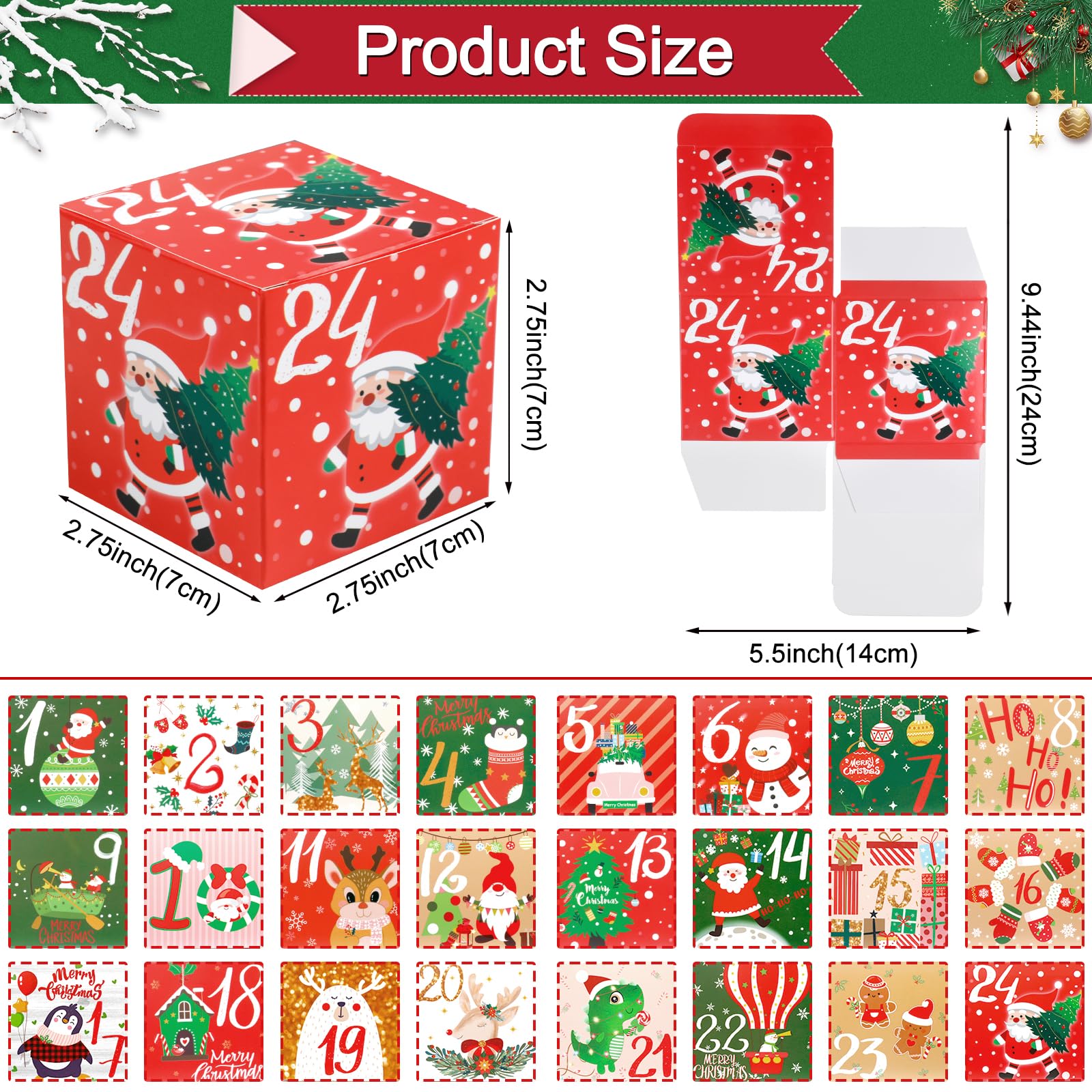 ONESING 24 Stück DIY Weihnachten Adventskalender Boxen für 2025, 24 Tage Countdown Kalender Geschenk für Erwachsene und Kinder Weihnachten Karton Zahlen Boxen Machen & Befüllen Sie Ihre eigenen