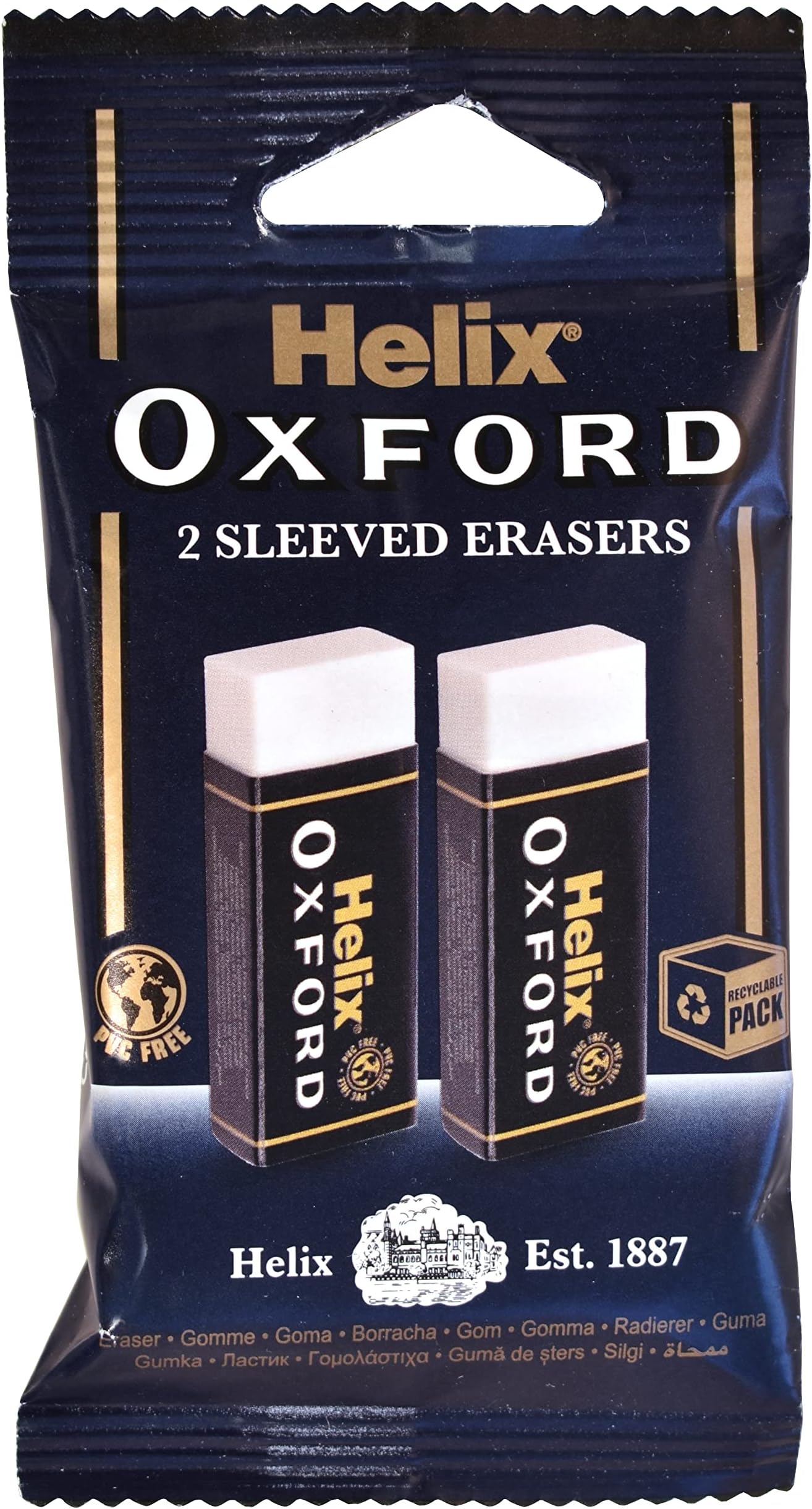 Helix Oxford Twin Pack of Erasers – Large | Premium Soft Erasers for Clean, Smudge-Free Correction | Oxford Blue Classic Design