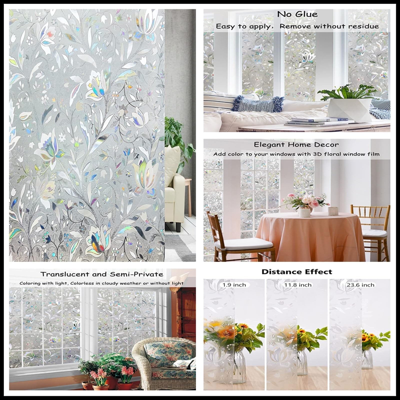 Fensterfolie Fenster-Sichtschutzfolie, statische Sichtschutz-Fensteraufkleber, selbstklebende Vinyl-Fenstertönungs-Dekorfolie for Zuhause, UV-Schutz-Fensteraufkleber Folie für Fenster(Grigio,90x200cm)