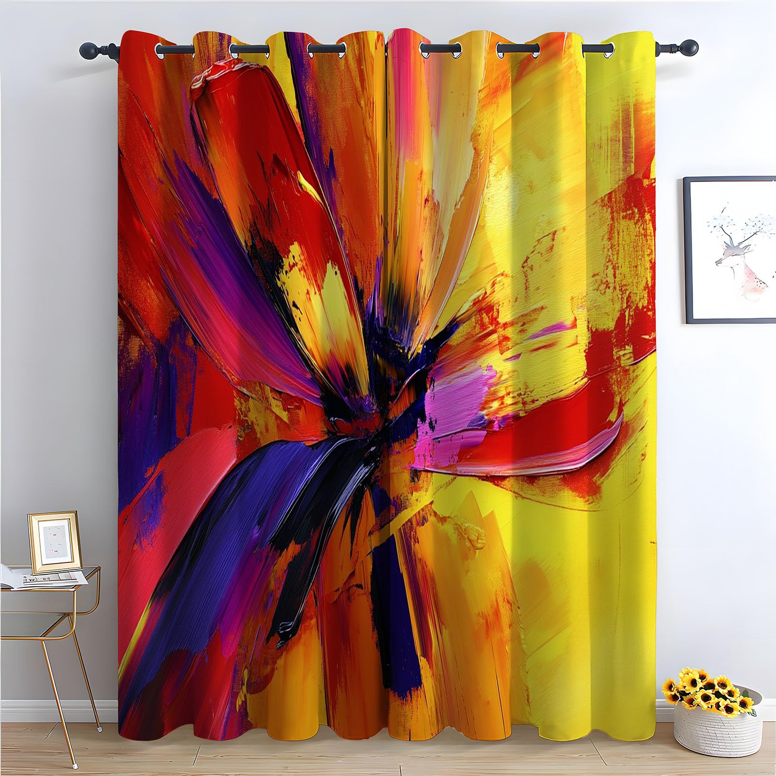 TERUEA Blackout Curtains for Bedroom Abstract decorative print of colourful fresh blooms Window Drapes with Grommets Thermal Insulated Privacy Protect for Living Room-42 W x 84" L (Pack of 2)