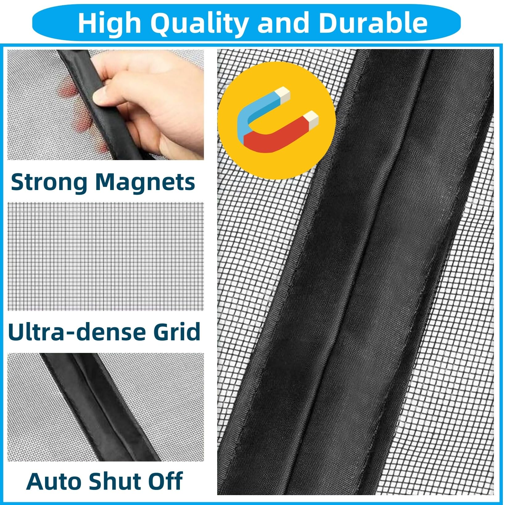 Fliegengitter Fenster Magnet 131 x 227 cm (Anpassbar) Insektenschutz, Langlebiger, Katzenkrallen Sicher Magnetvorhang Fliegennetz Moskitonetz Automatisch Geschlossen, mit Klettband, Schwarz