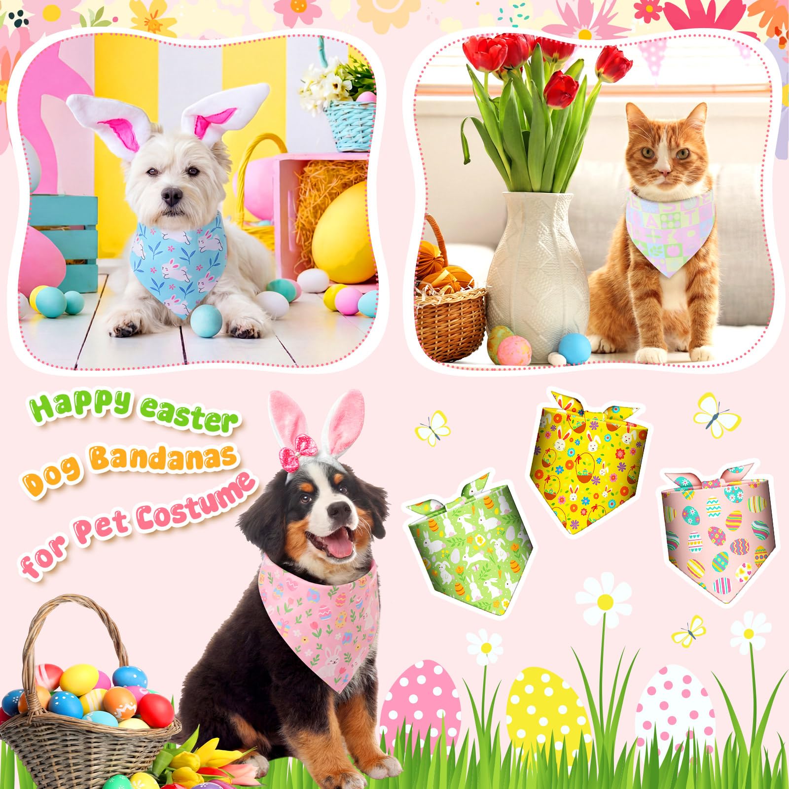 Geyoga 240 bandane primaverili per cani alla rinfusa St Patricks Pet Bandane regolabili a triangolo pasquale per toelettatura cani, bavaglini fazzoletto per gatti di taglia piccola, media e grande