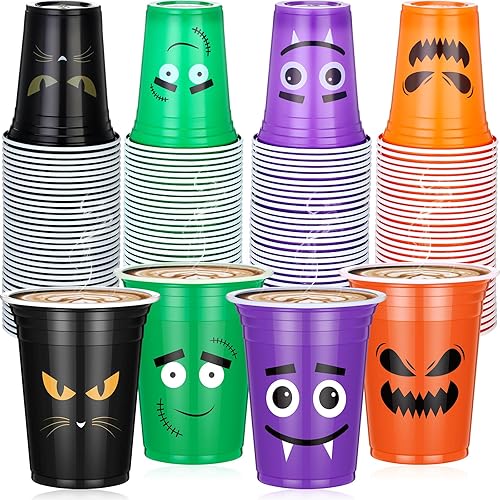Miniatura 7 de 120 vasos transparentes de plástico desechables de 12 onzas para fiesta de Halloween, suministros para fiesta de Halloween, café (clásico)
