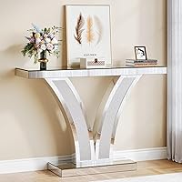 Vista 7 de Tribesigns Mesa de consola con espejo, moderna mesa de sofá de entrada plateada con marcos de incrustaciones de cristal para sala de estar, pasillo