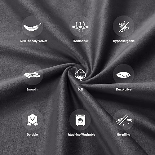Miniatura 6 de Homelike Moment Juego de 2 fundas de almohada de 16 x 16 pulgadas, fundas de almohada decorativas de terciopelo gris, fundas de cojín cuadradas