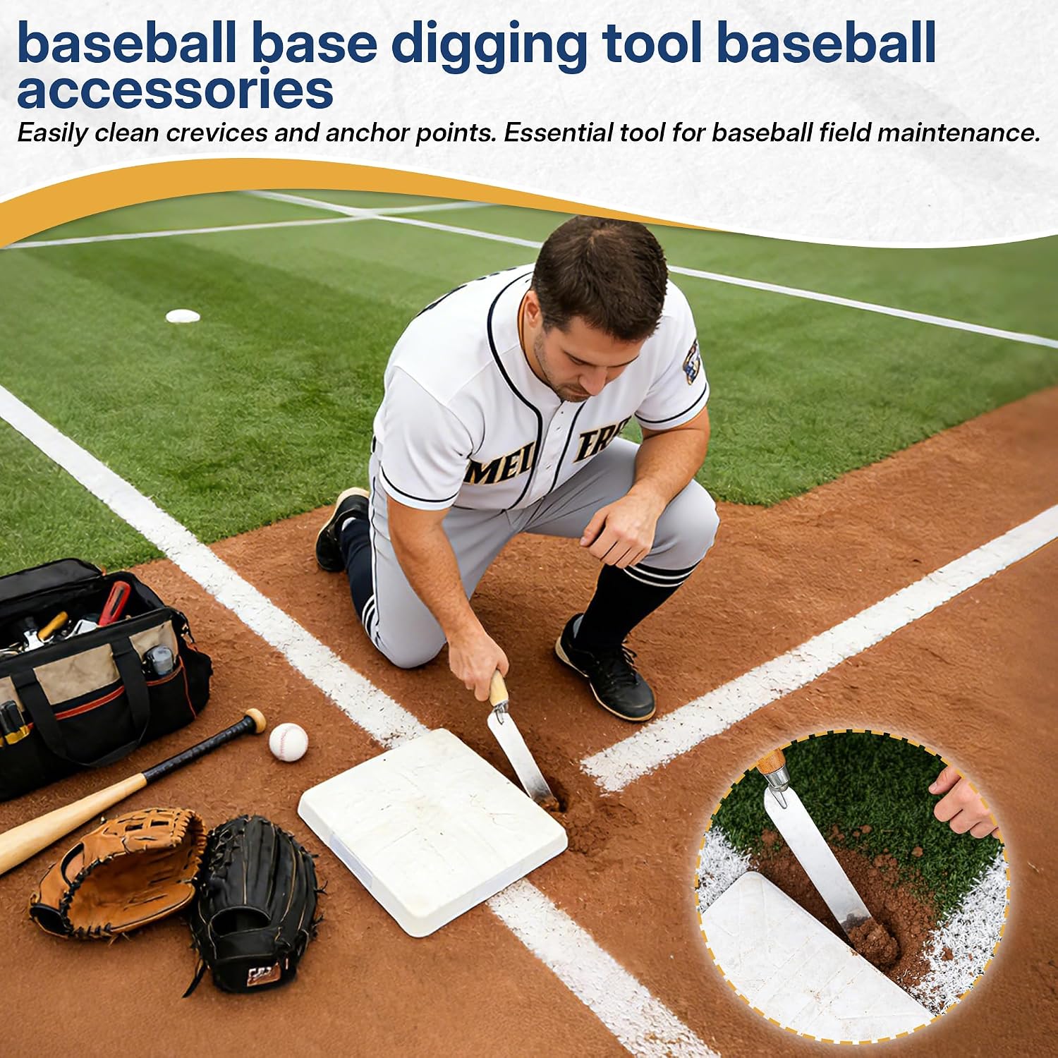 8PCS Baseball Dig Out Tool with Wood Handle & Stainless Steel Portable Baseball Base Digging Tool, Baseball Stuff for Anchor Clean Out Tool for Outdoor Field Training Playing & Cleaning