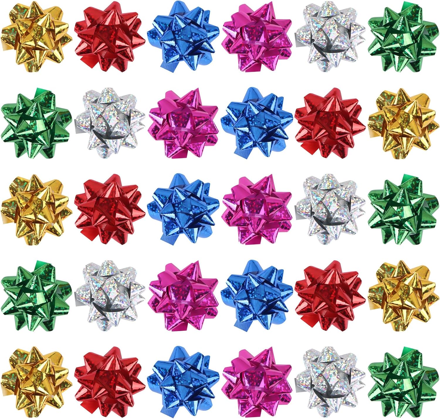 Colorful 1.5 Inch Mini Gift Bows Metallic Star Bows Party Gifts Wrapping Bows Self Adhesive Holiday Presents Bows for Gift Box, Christmas, Birthdays, Wedding, Pack of 54