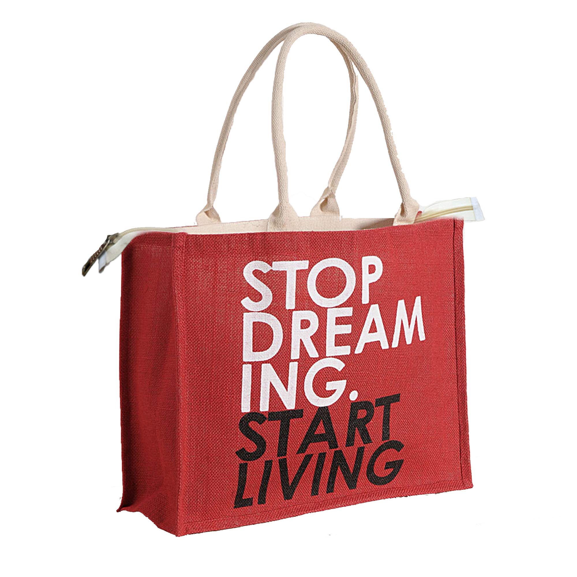 Jute Shopping Bag Hessian Eco Reusable Gift Tote Lunch Handbag - 30cm (H) x 34cm (W) (Stop Dreaming Start Living)