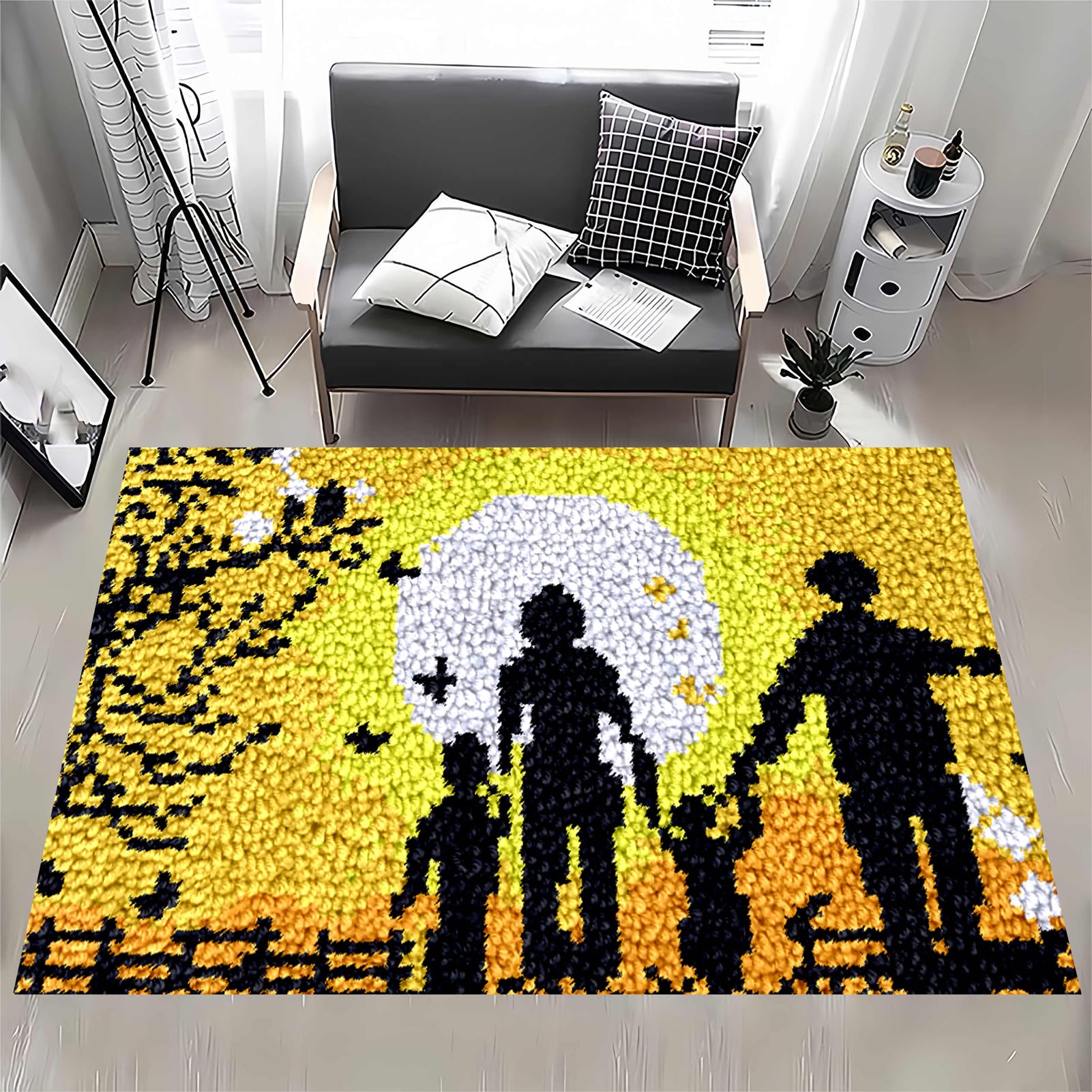MXOUAJ 90 x 120 cm Latch Hook Rug Kits for Adults, Rug Making Kits for Adults, Printed Canvas Tapestry Kits Embroidery Kits, DIY Crochet Yarn Floor Cushion Crochet Large Hook for Home Decoration
