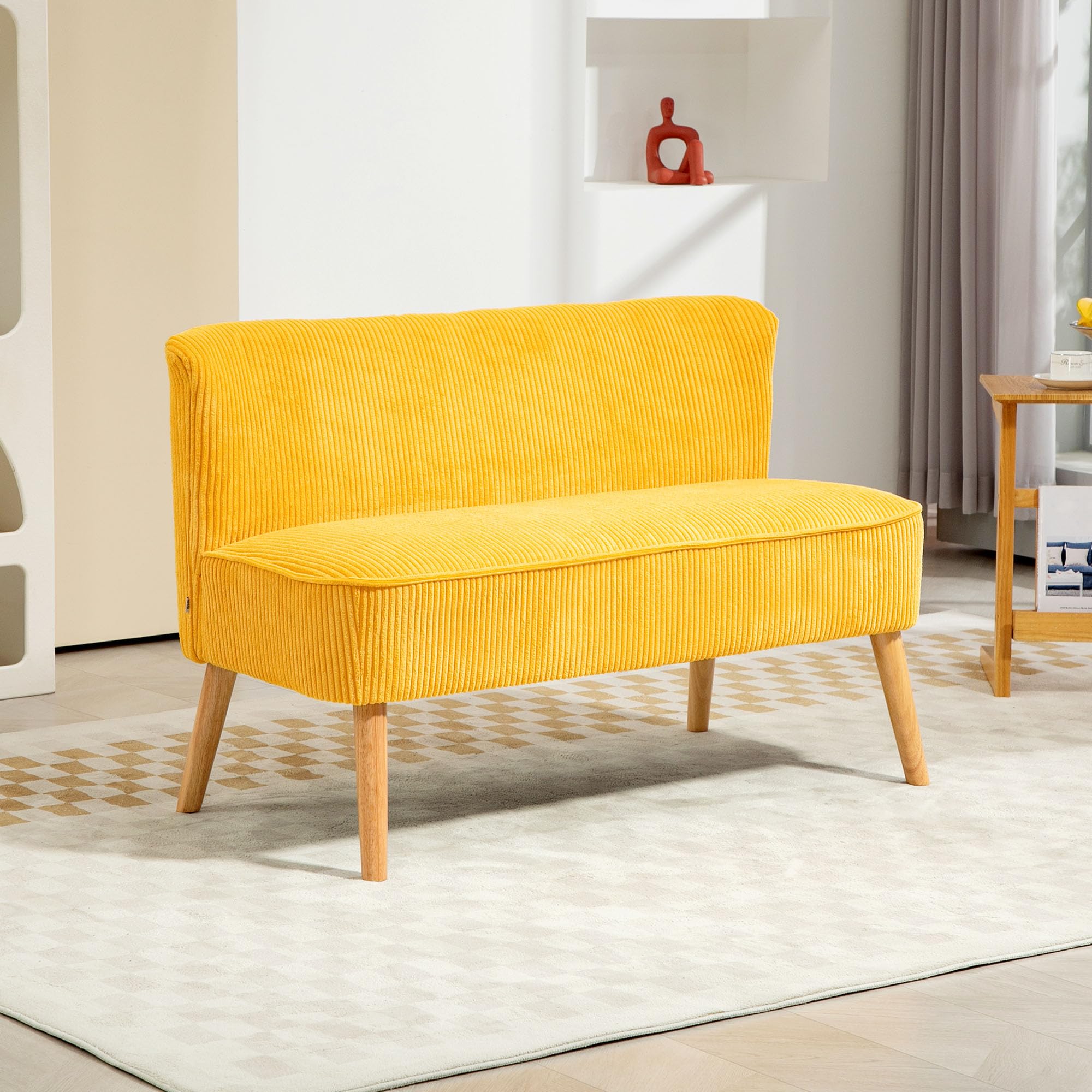 HOMCOM Sofa 2 Sitzer Couch, Kleine Loveseat mit Cord-Optik Modern Polstersofa für Wohnzimmer, Schlafzimmer, kleinen Raum, Gelb 117 x 56,5 x 77 cm