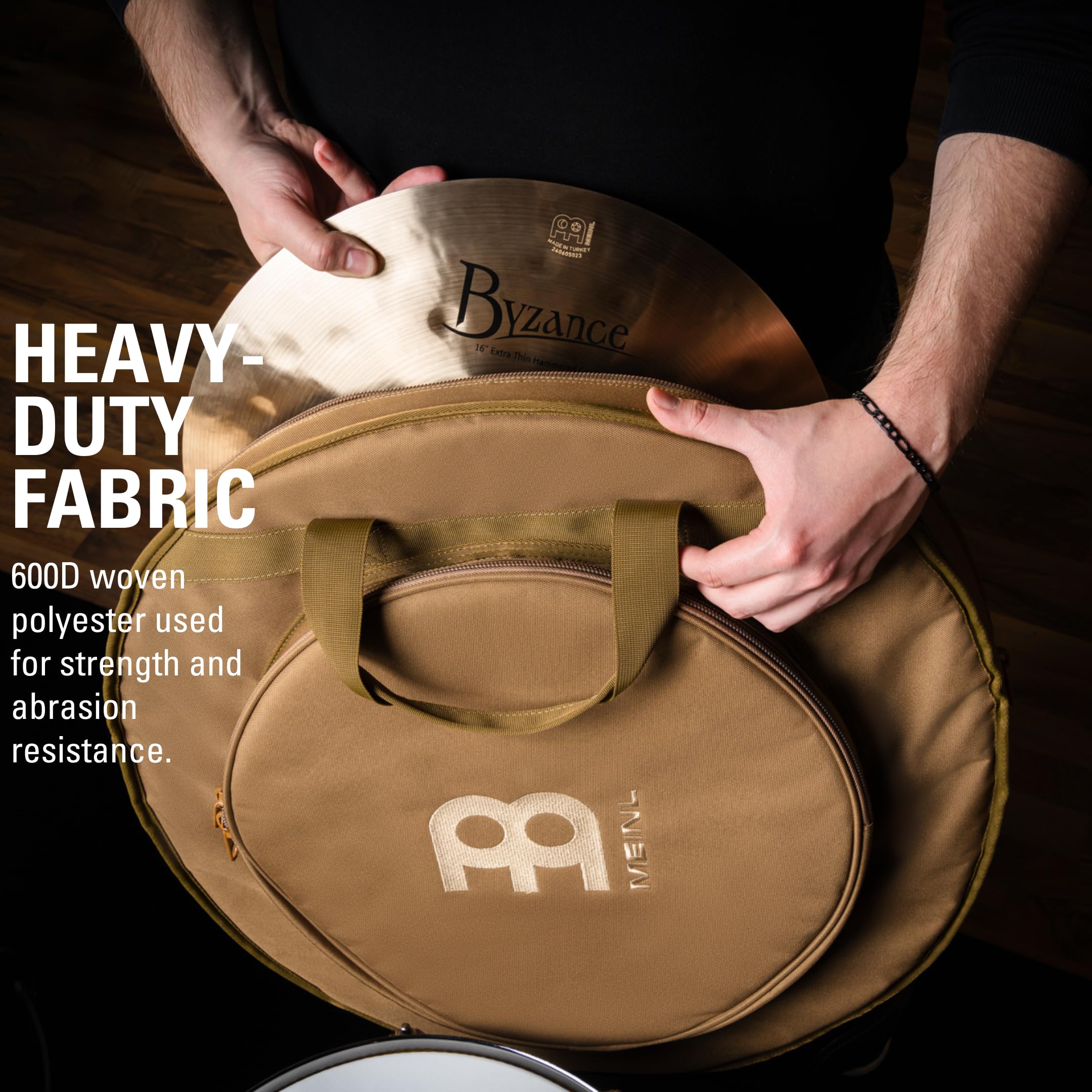 Meinl Cymbals Pro Cymbal Bag – Tasche für Schlagzeugbecken bis 22 Zoll – Extra Hi-Hat Fach, Schultergurt, Tragegriff – Drum Zubehör, Hellbraun (MCB22CB)