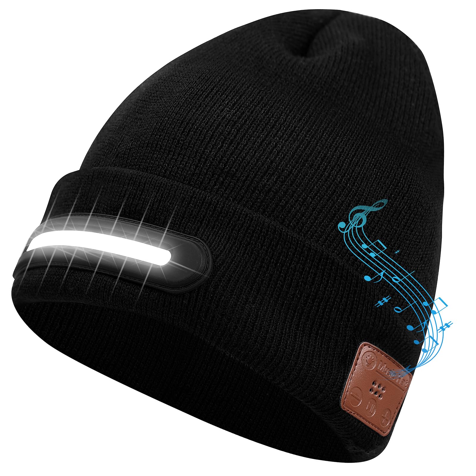 SPGOOD LED-muts met verlichting voor mannen en vrouwen, oplaadbare warme muts met lamp, winterse lichtgevende muts voor vissen, joggen, kamperen en hardlopen(Blauw