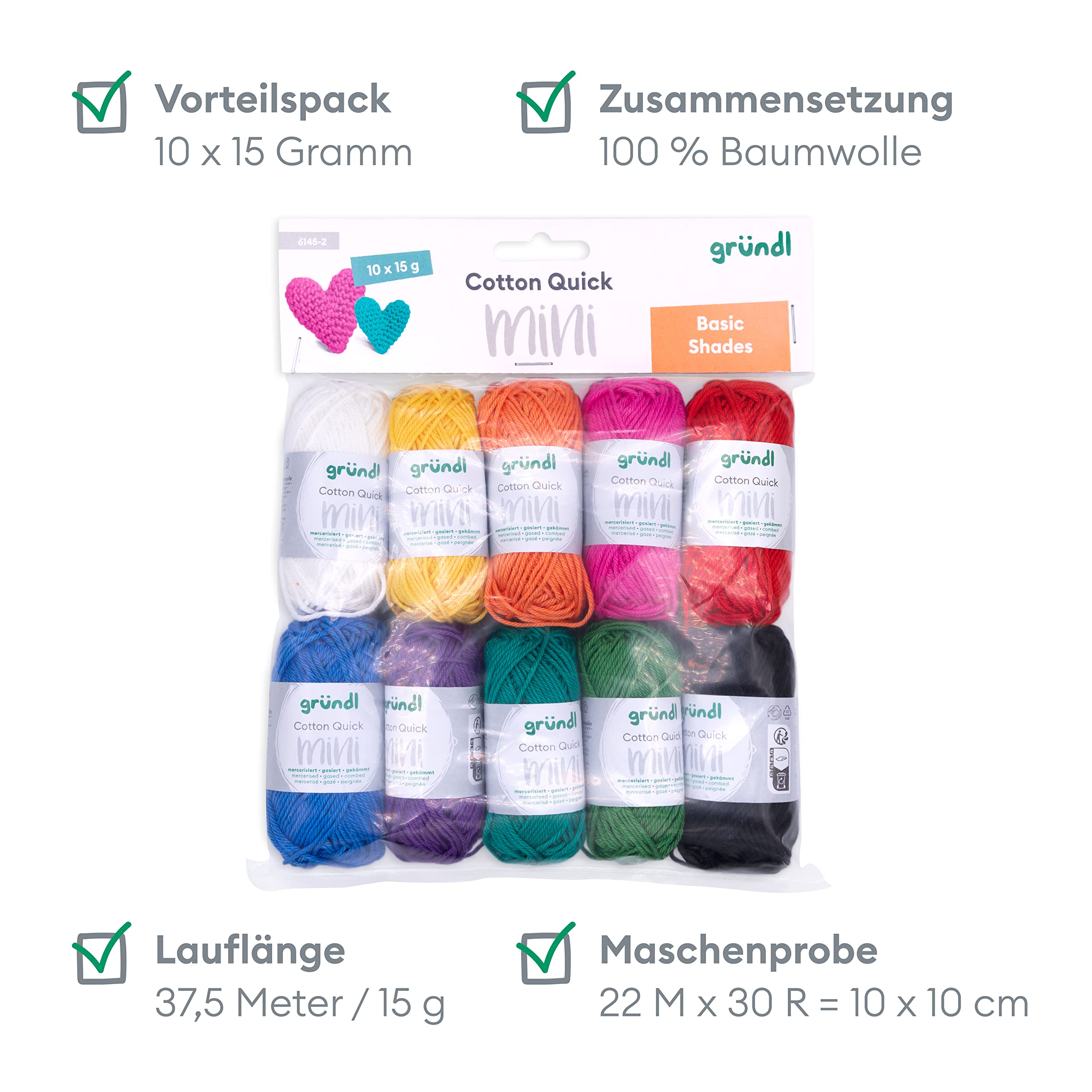 Gründl Lana Cotton Quick Mini Basic Shades Set 10x15g 100% Cotone 15g/37m Multicolore