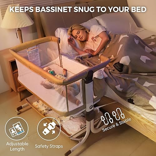 Miniatura 5 de Moisés para bebé, cuna de noche de estabilidad mejorada con lados de malla completa, sábana suave, ajuste de 6 alturas, canasta de almacenamiento,