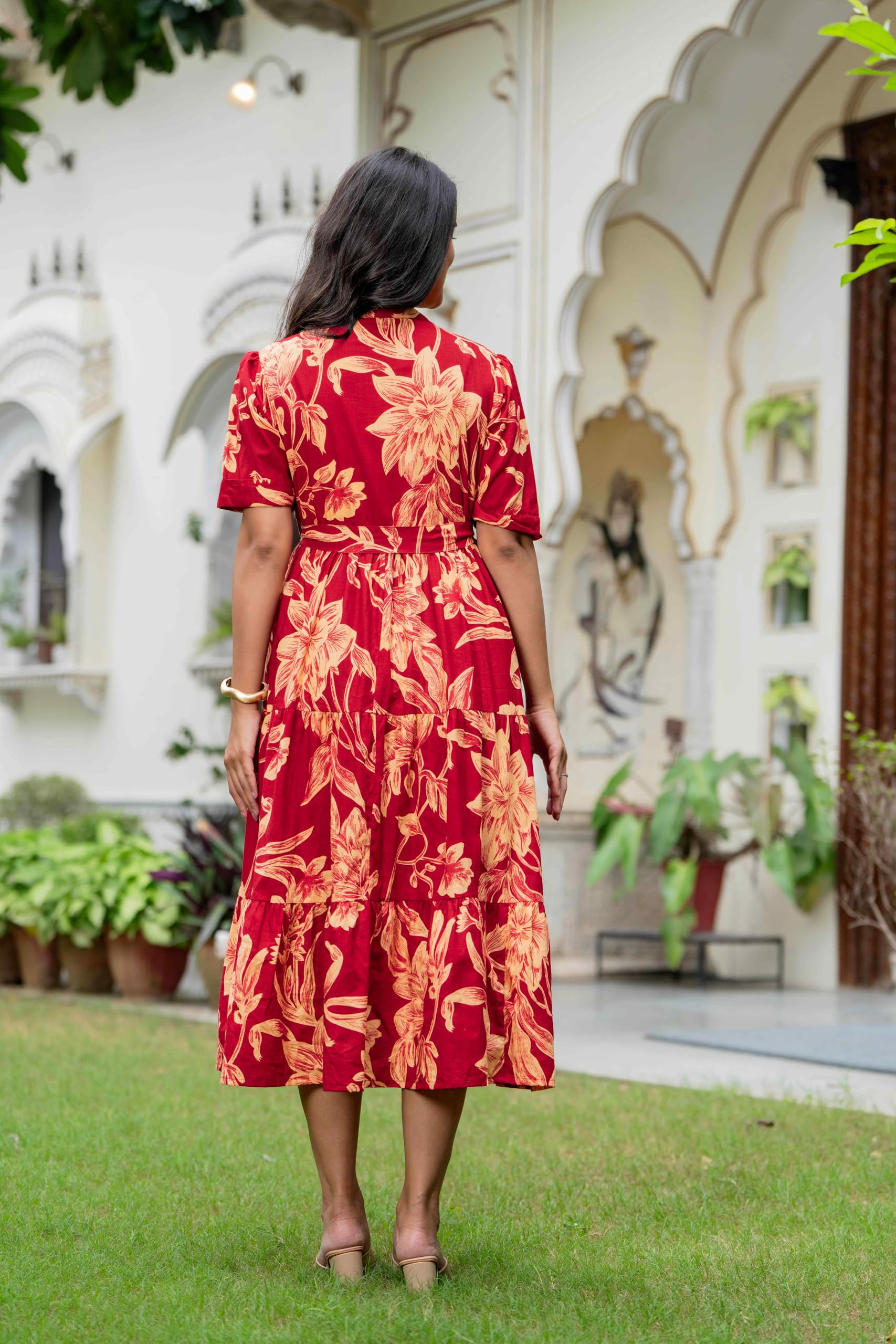 Jikonet Vestido occidental Anarkali con estampado floral para mujer, de una pieza, maxi, uso casual, cómodo vestido largo midi para mujer