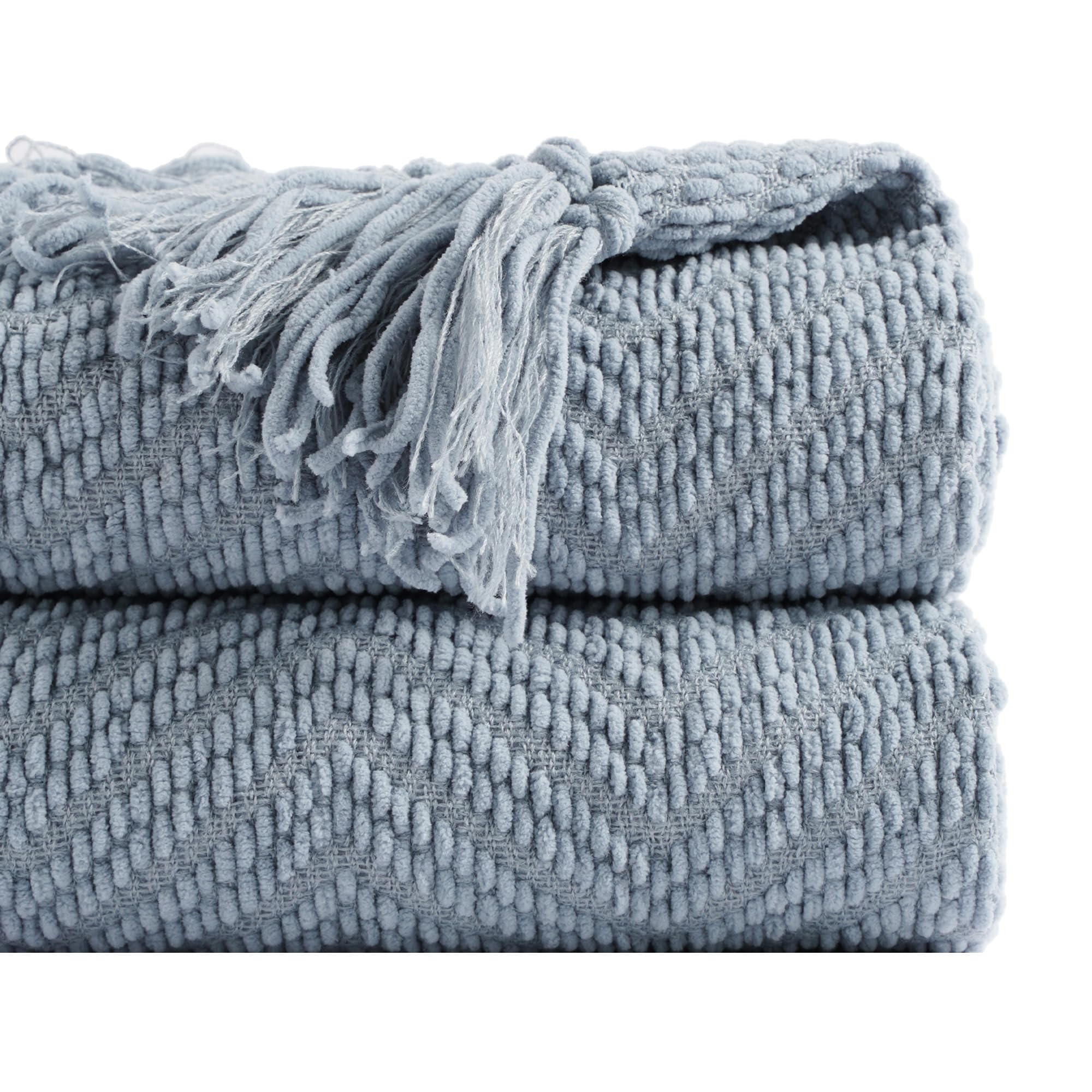 Battilo Herringbone Knitted Throw Blanket with Fringes, Super Soft Warm Cozy Blue Large Throws for Sofa Bed Chair Gift, Texture Decorative Boho Blanket for All Season, 150x200cm