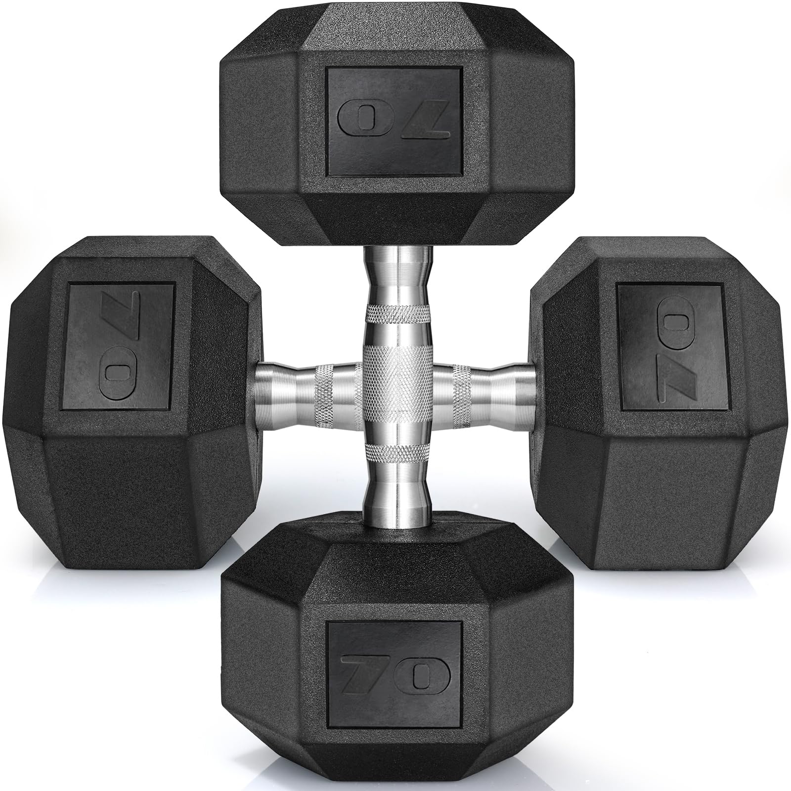 TLGREEN 1 pair/2pcs70LB Dumbbells Rubber Coated Cast Iron Hex Black Dumbbells, Weights Set