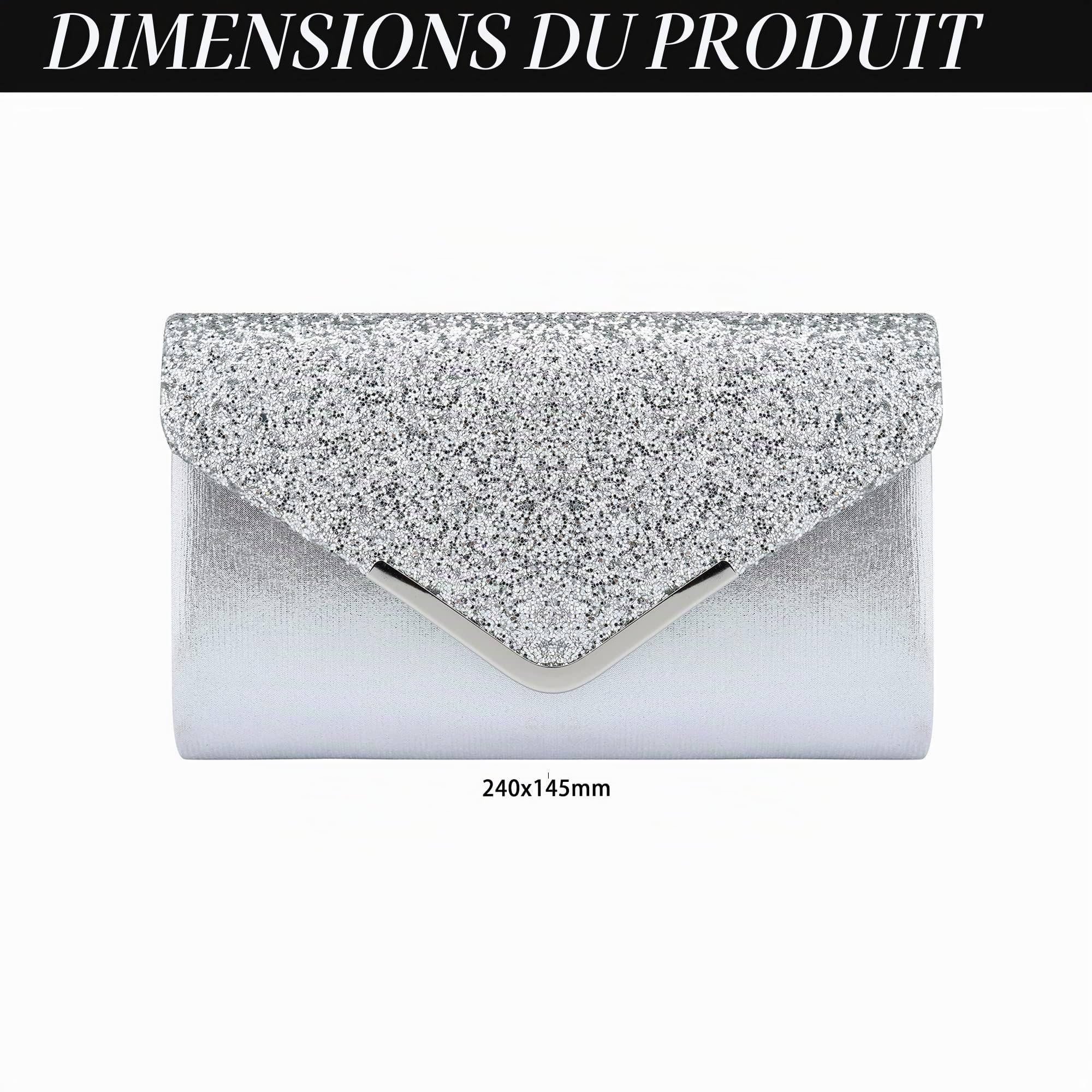 Milky Way Pochette Enveloppe Soirée Sac à Main Mariage En Paillettes Brillan Bandouliere Chic Et Elegant Clutch Argenté Avec Chaîne pour Femme