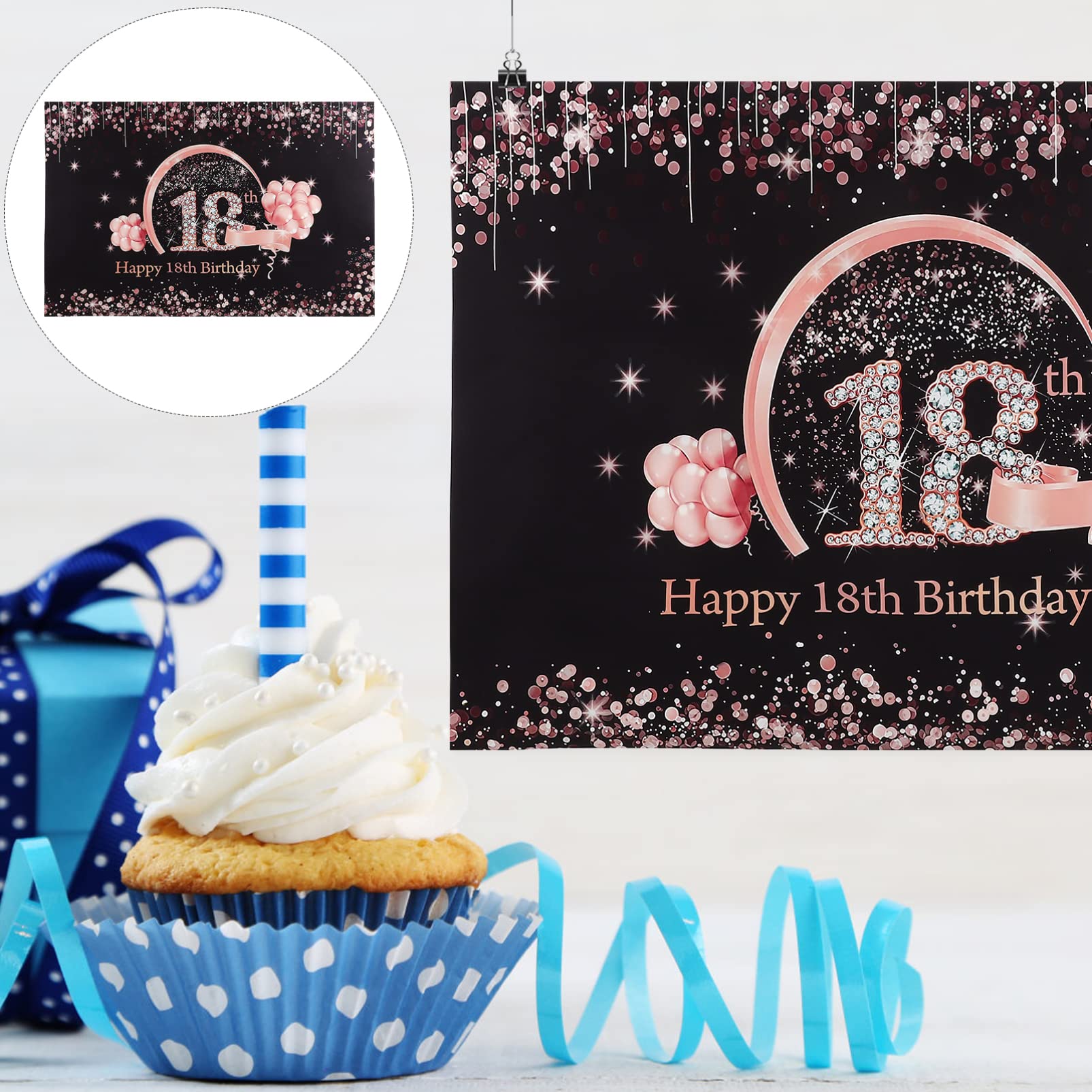 SWPEED Deco Anniversaire 18 ans Or Rose Noir Extra Longue Banderole Joyeux Anniversaire Noir Or Rose Ballon, Decoration Anniversaire 18 ans Toile Affiche Fond Photo Booth Toile pour Fille
