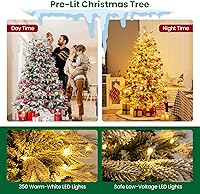 Vista 3 de Goplus 6ft Pre-Lit Snow Flocked Christmas Tree, Artificial Hinged Xmas Tree with 350 Warm-White LED Lights, 1022 PE & PVC Branch Tips, Foldable