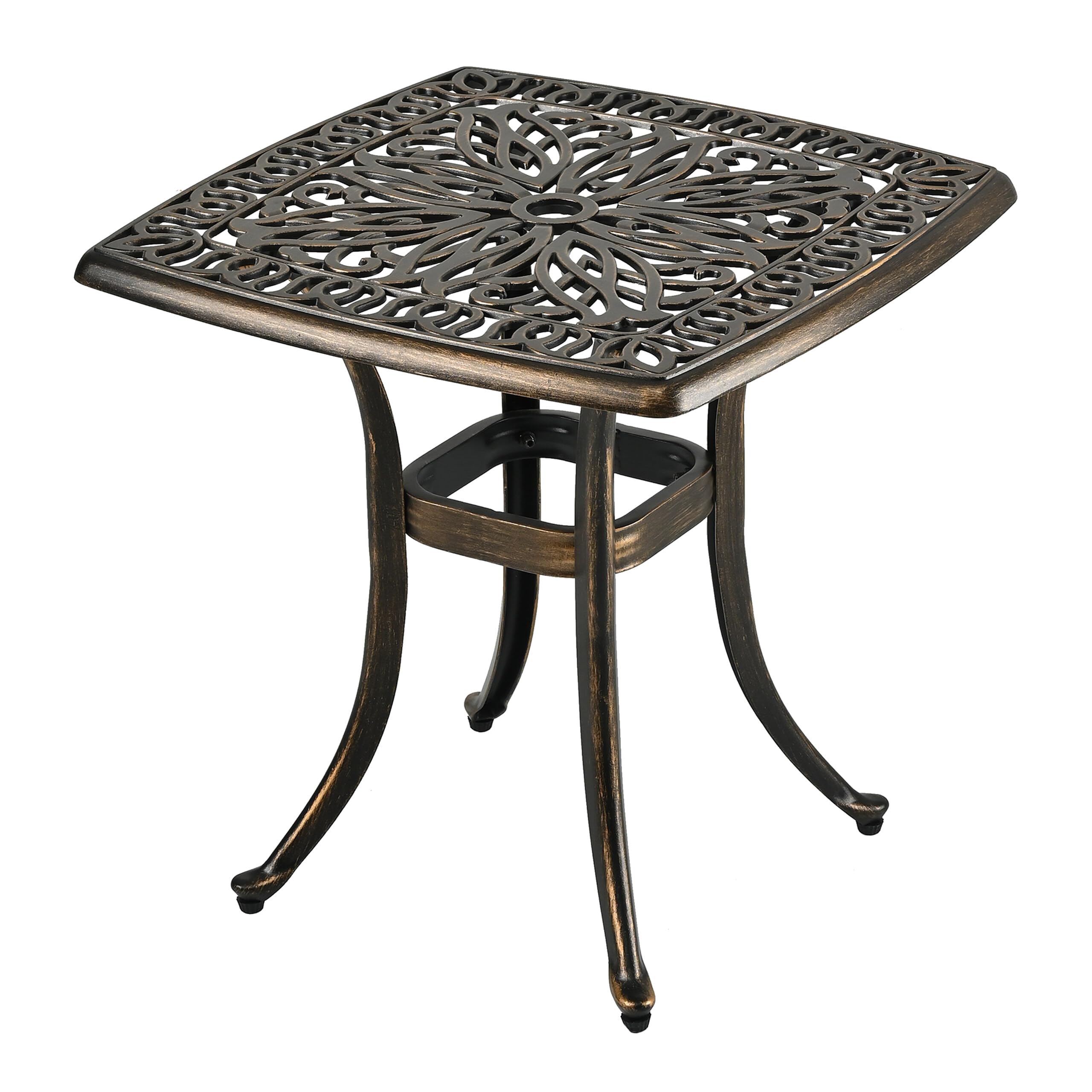 Relaxdays garden table with parasol hole, HxWxD: 53x53x53 cm, weatherproof aluminium, antique, square, black/bronze