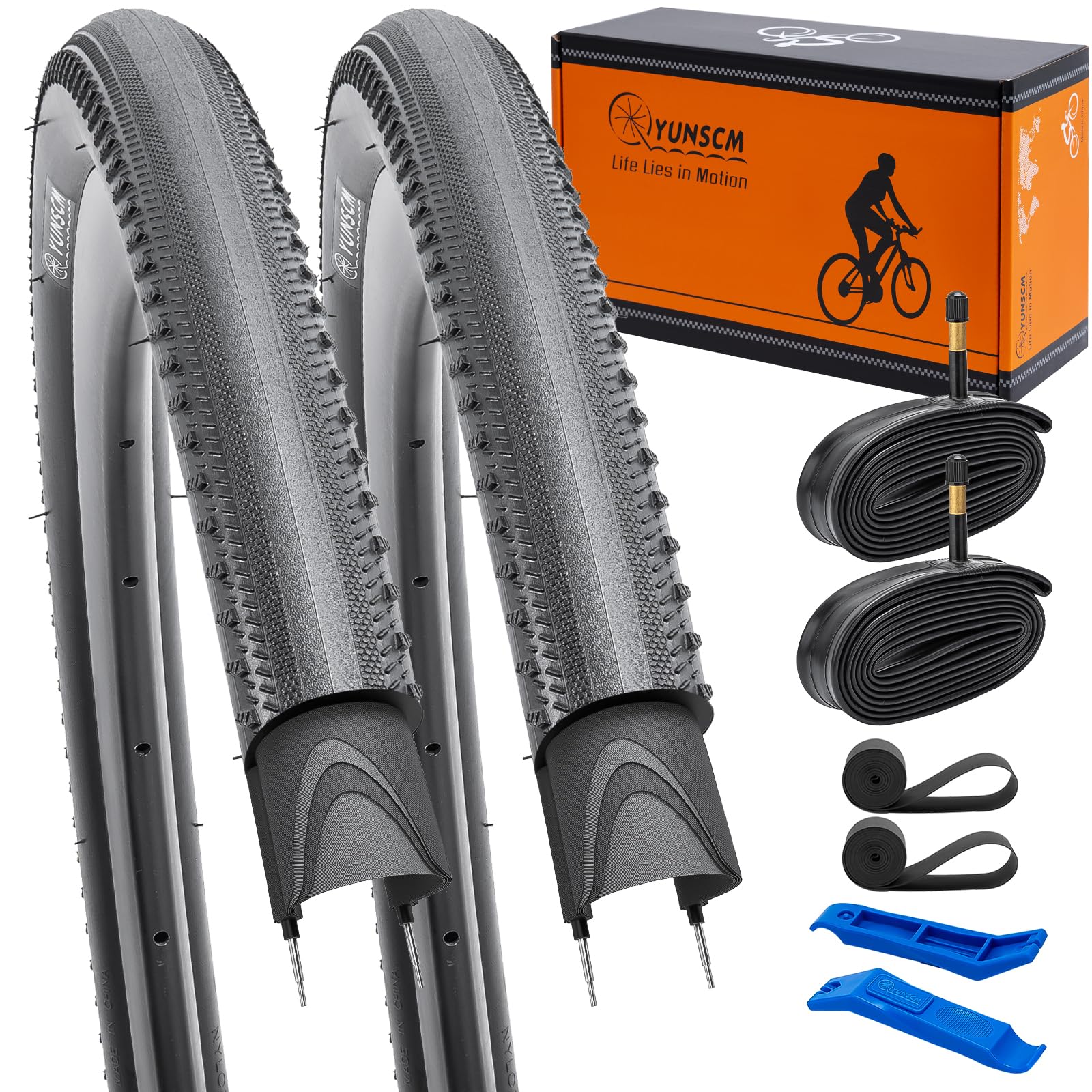YUNSCM 2-PCS 700C RoadFietsbanden 700x38C/40-622 and 700C Binnenband Schrader Valve With Compatible with 700x36C 700x37C 700x38C 700x39C 700x40C Fietsbanden and Binnenband (Y-1128