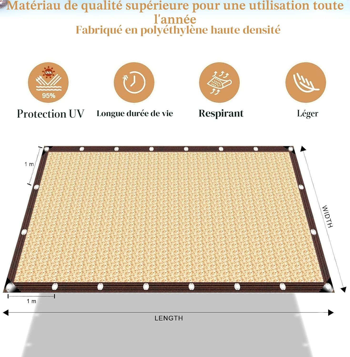 Voile ombrage de jardin, protection solaire, filet d'ombrage pour balcon, serre, plantes, terrasse, écuries, piscines - Coupe-vent et perméable à l'eau