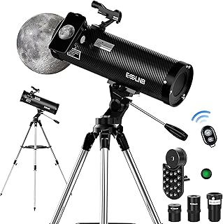 Astronomical Reflector Telescopes 114AZ Mount with Shutter Control and Steel Tripod 500mm Telescopes for Adults Astronomy Beginners with Phone Adapter 3X Barlow Lens and Moon Filter