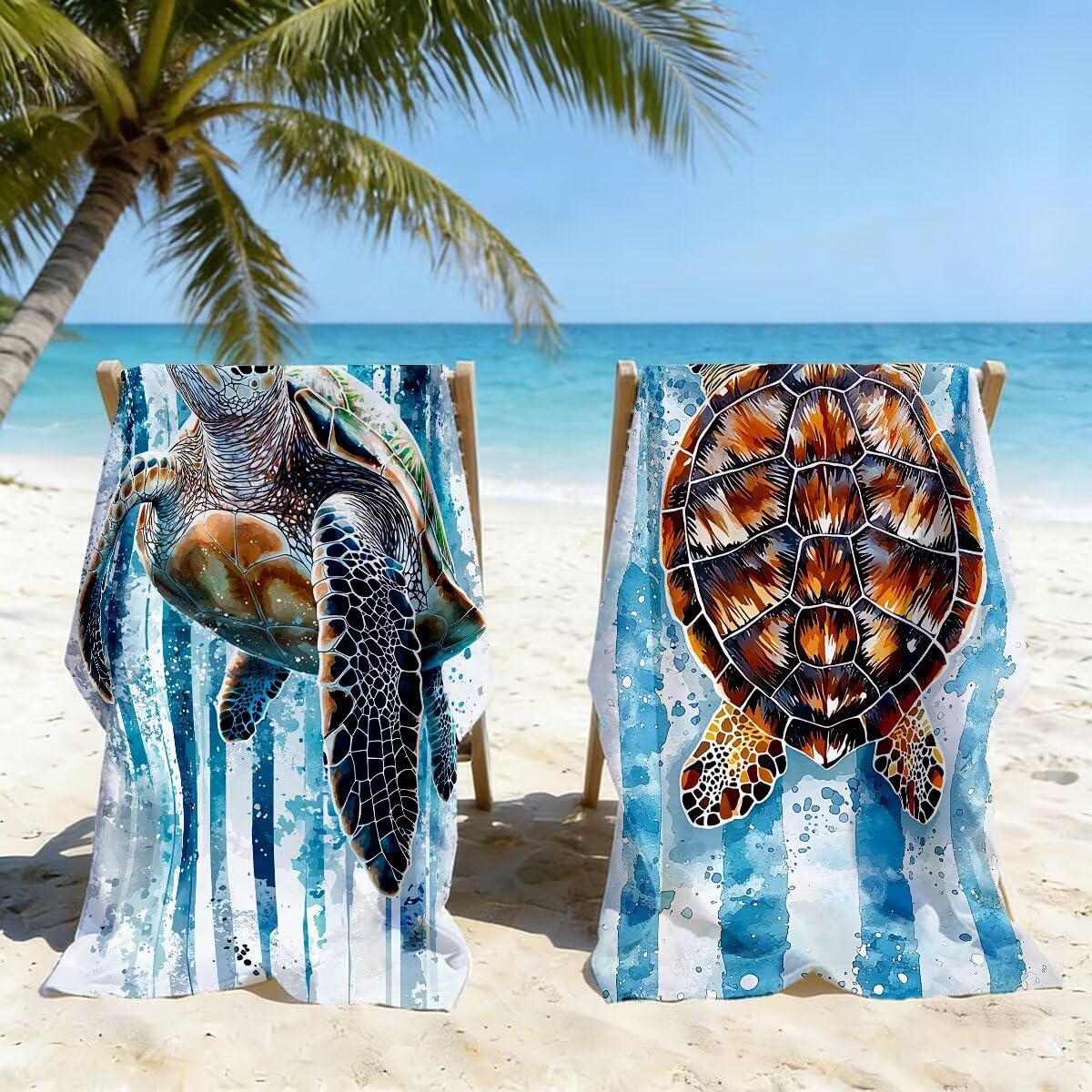 Serviette de Plage Microfibre, Lot de 2 Serviette de Bain Grande Taille 100x220 cm, Séchage Rapide Drap de Bain Tortue de mer, Anti Sable Serviettes de Plage, Fine Serviettes Microfibre Sport -4634