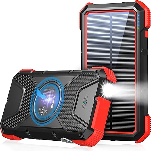 Miniatura 2 de BLAVOR Banco de energía solar de 20000 mAh Cargador inalámbrico de carga rápida de 10 W (rojo) más cable de carga múltiple 3 en 1 de 4 pies