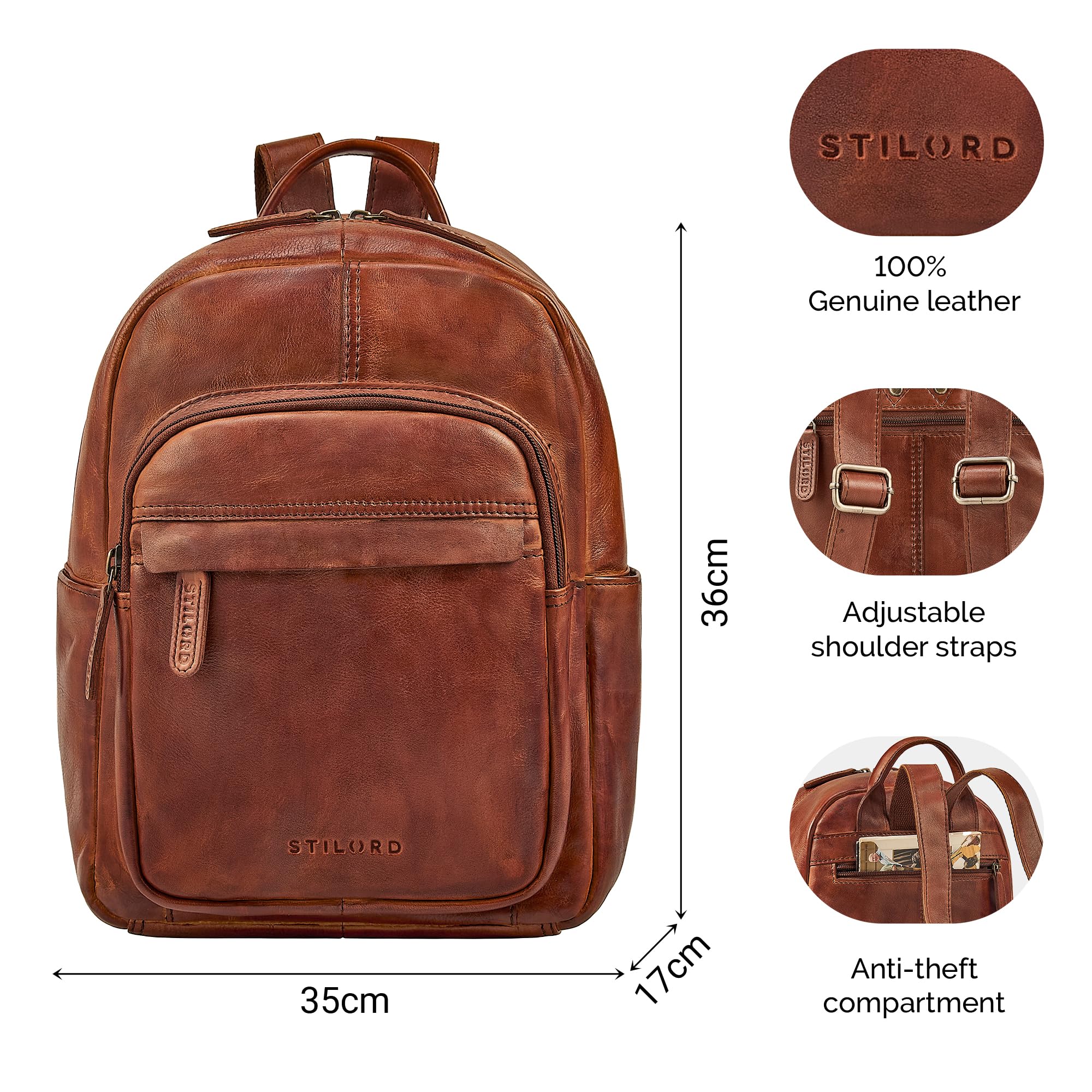 STILORD "Dolores Zaino Donna Pelle Piccolo 13 Pollici – Zainetto Elegante Vera Pelle Vintage Daypack Zaino Antifurto Cuoio Autentico per Viaggio e Quotidiano Colore:nero