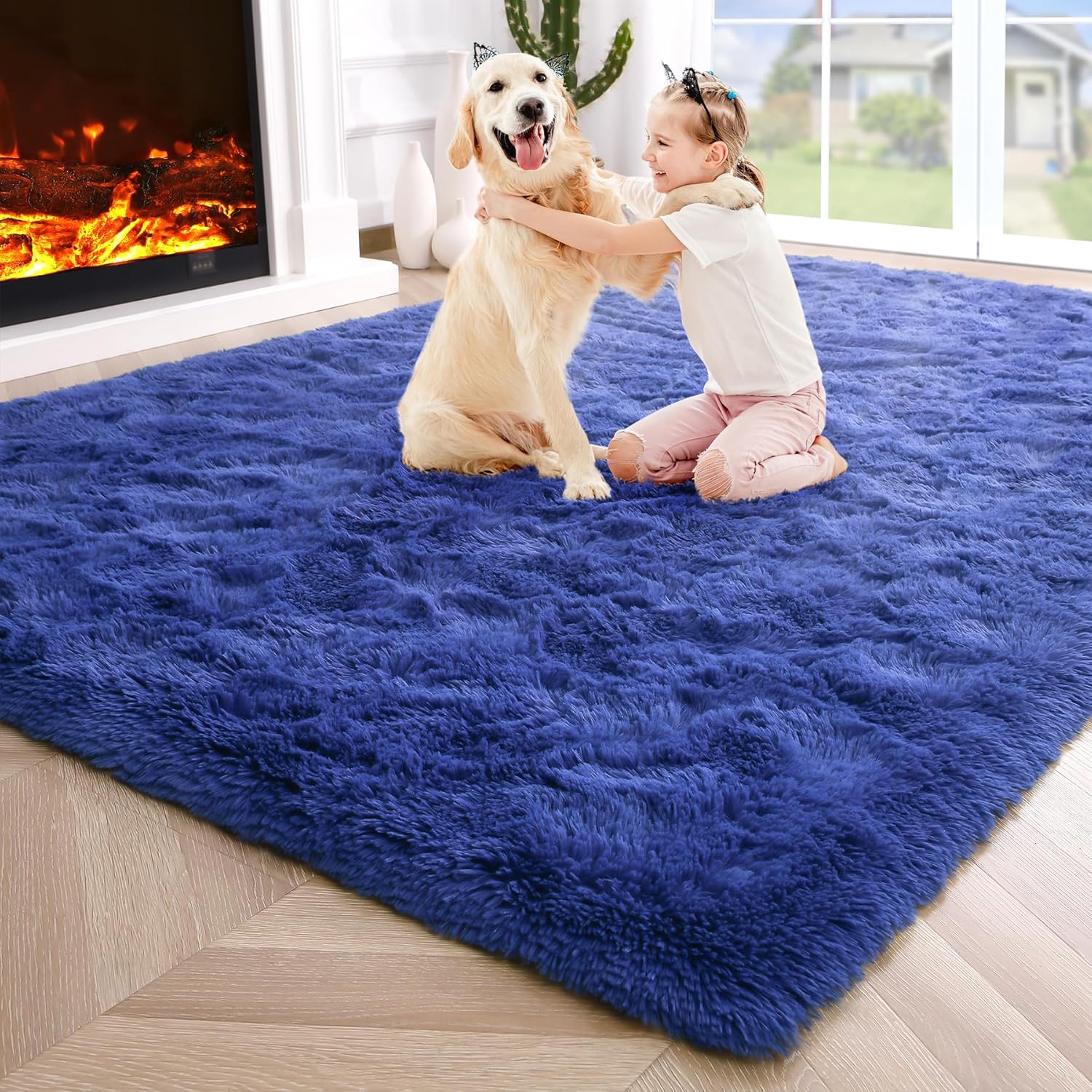 Noahas Fluffy Light Navy Rugs for Bedroom,4x6 Shaggy Fuzzy