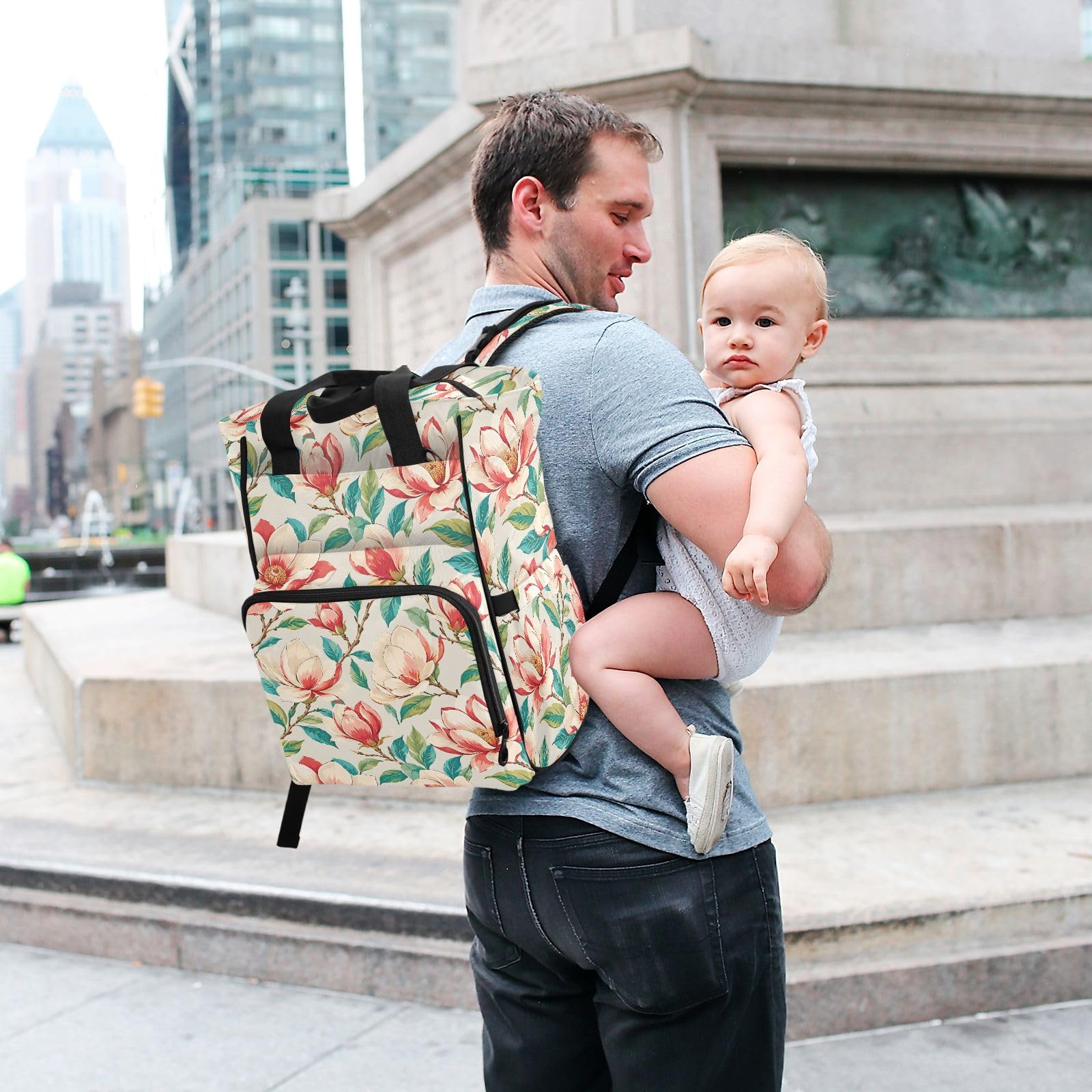 Mnsruu Red Gardenia Pattern Baby Diaper Bag Zaino Grande Borsa Impermeabile Viaggio Pannolino Borse per Mamme e Papà