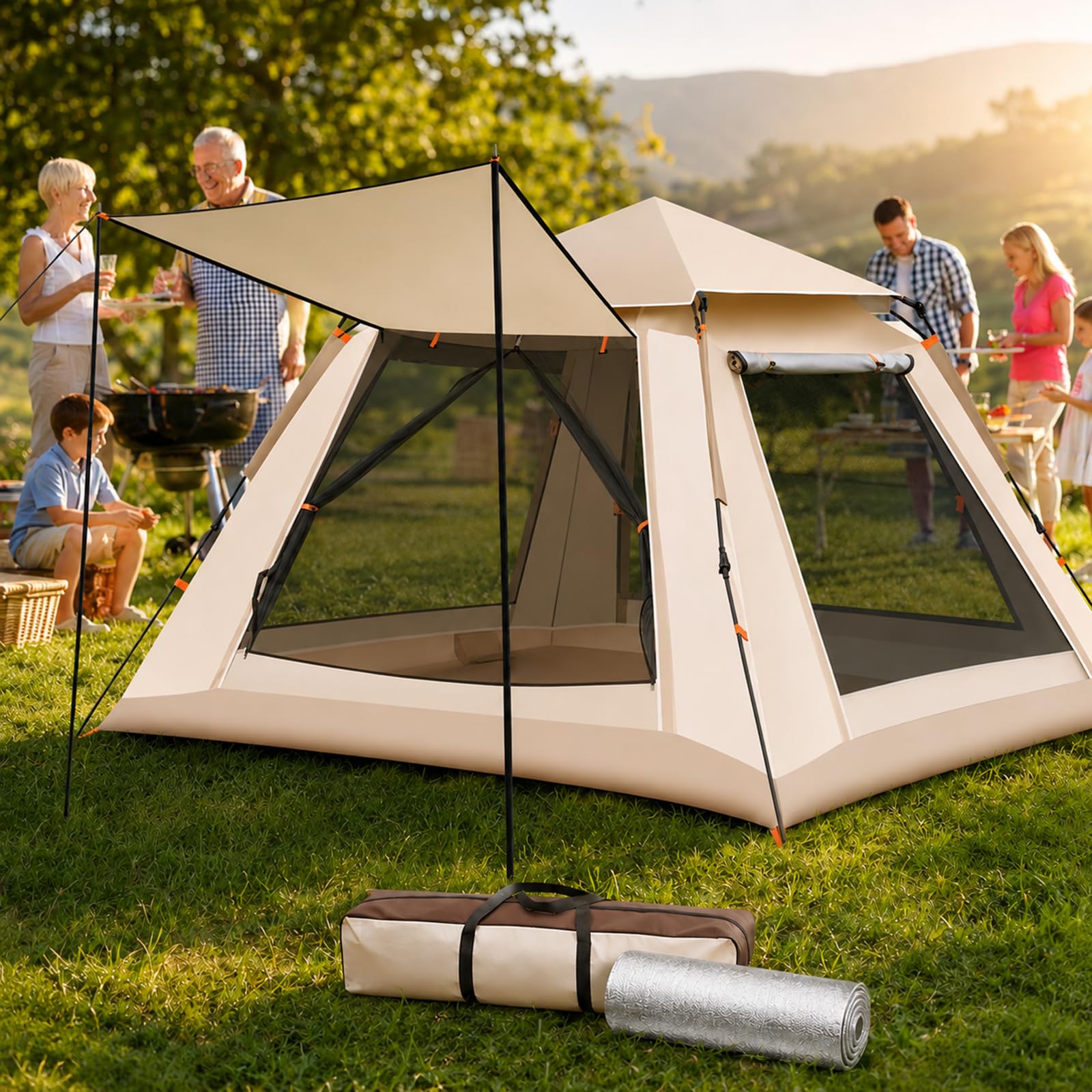 OIIUOUI Casa de Campaña,6~8 Personas Tienda de campaña Impermeable, Camping Tent Portátil,con Almohadas inflables, colchonetas y tapetes para Picnic,Adecuado para picnics/montañas/Playa/Parque