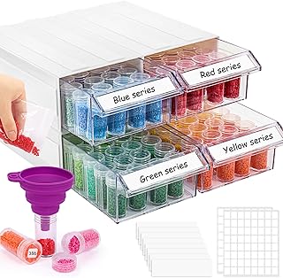 Quefe 128 Slots, 4pcs, Diamond Painting Storage Containers, Portable Bead Organizer, Storage Box Stackable Arts & Crafts Organizers for DIY Diamond Art Craft Jewelry Bead Storage