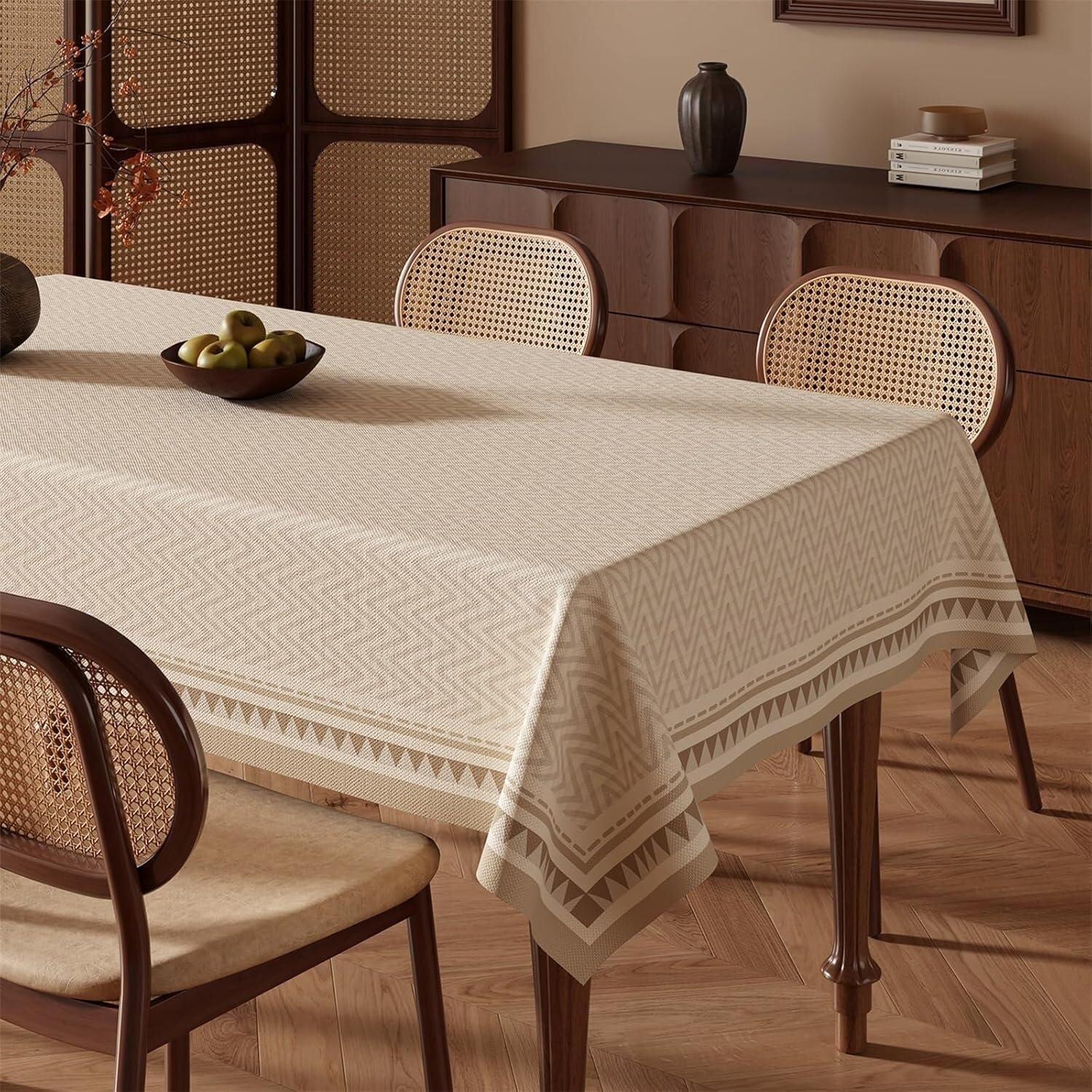 KIJyfgTR Wipe-clean PVC Tablecloths Featuring Minimalist Geometric And Floral Patterns(Light Brown,140x260cm)