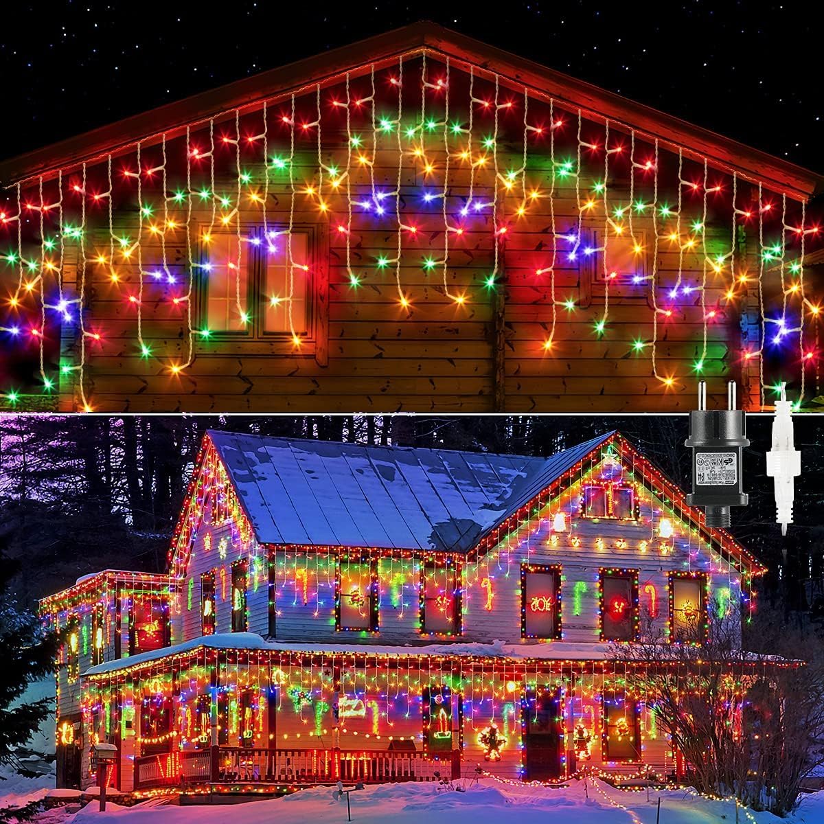 GlobaLink 400 LED Lichterkette Eisregen, 10M Lichtervorhang Außen erweiterbar Regenlichterkette Eiszapfen IP44 Lichterkette außen und Innen Deko für Dach Balkon Weihnachten Party Hochzeit - Bunt | Lichtervorhang Außen erweiterbar mit Timer und 8 Modi, IP4