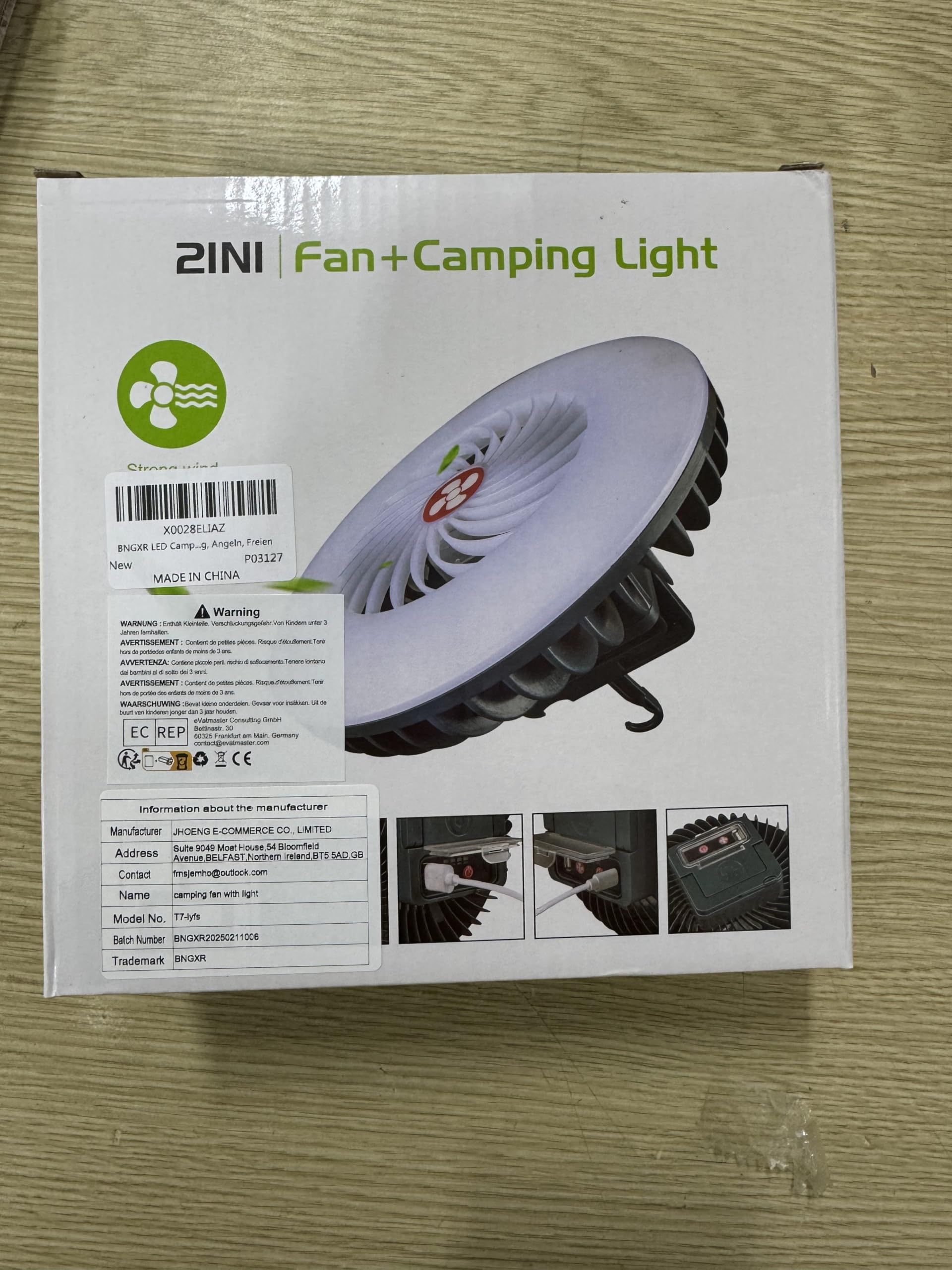 Lampada da Campeggio con Ventilatore, Lampada LED Ventilatore Portatile a Soffitto USB Ricaricabile, Forte Adsorbimento Magnetico e Gancio di Sospensione, 3 livelli Velocità del Vento (blu)
