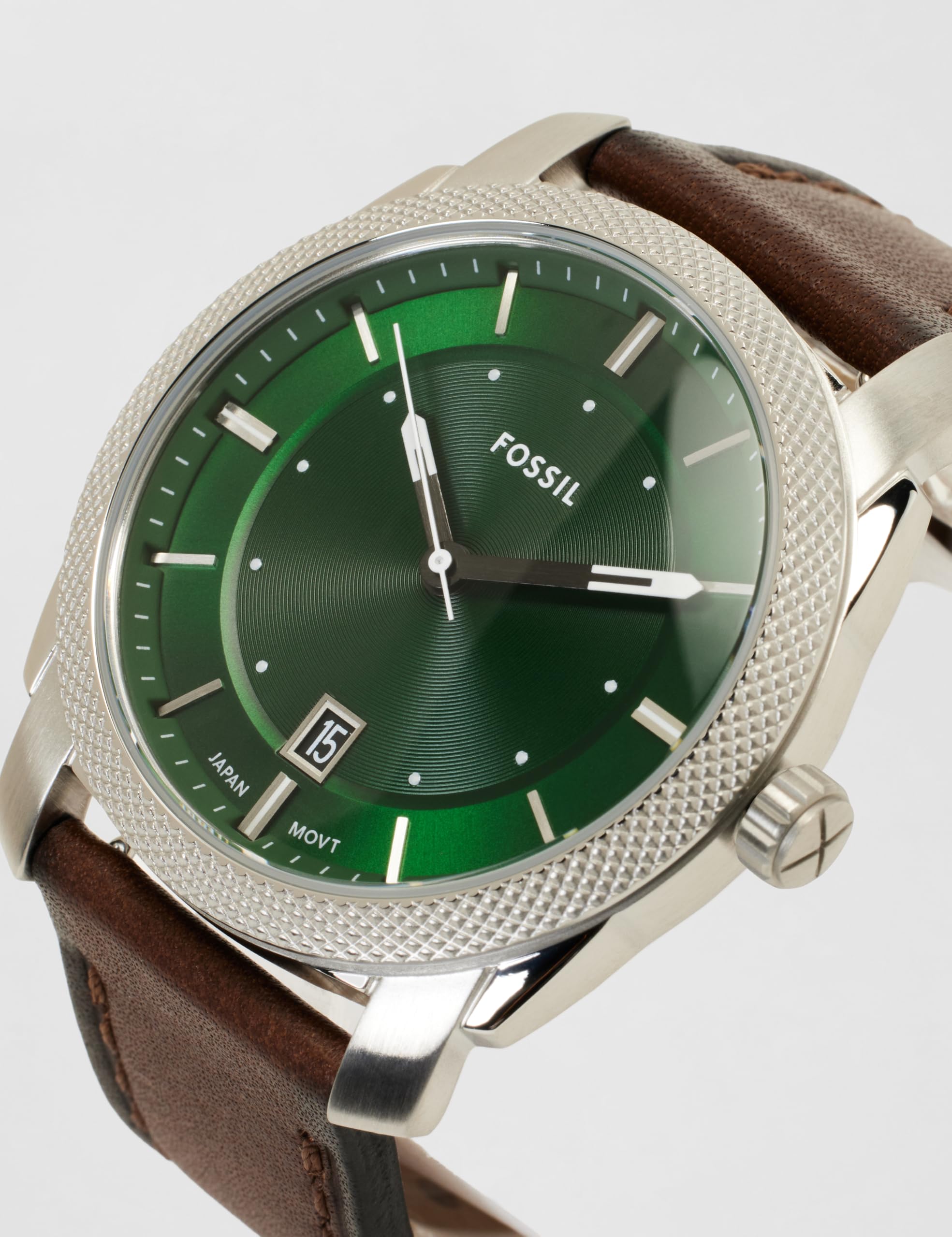Fossil Machine Watch for Men, Quartz Three Hand Date Movement with Stainless Steel or Leather Strap