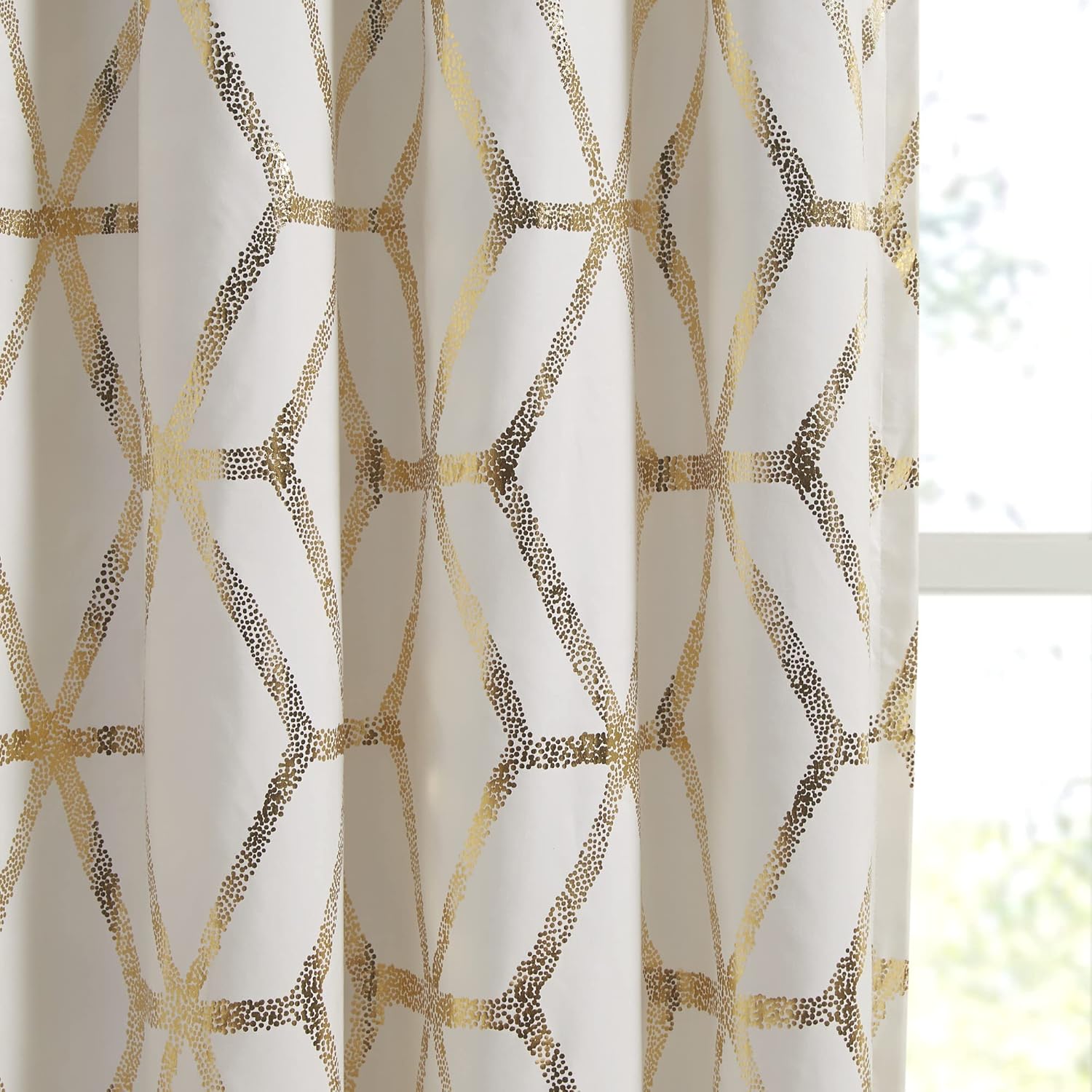 Comfort Spaces Vivian Total Blackout Window Curtain Panel Pair, Metallic Geometric Design, Thermal Insulated Light Blocking Drape for Bedroom and Apartments, 50x63, Ivory/Gold, 2 Piece