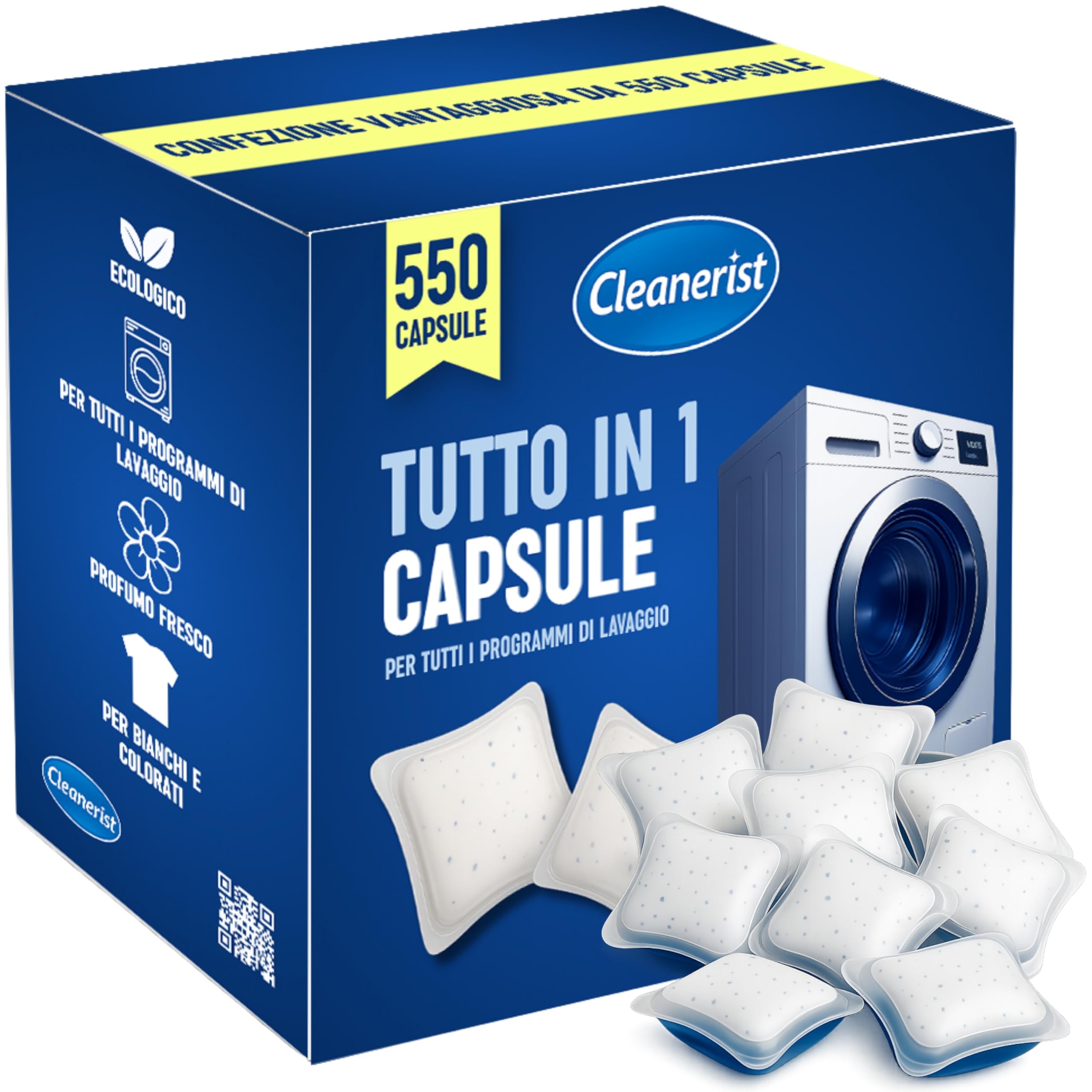 Cleanerist - Detersivo lavatrice predosato in capsule, 550 capsule (10 kg), tutto-in-1 universale per capi chiari, colorati e scuri, profumo fresco – tecnologia ActivePower+