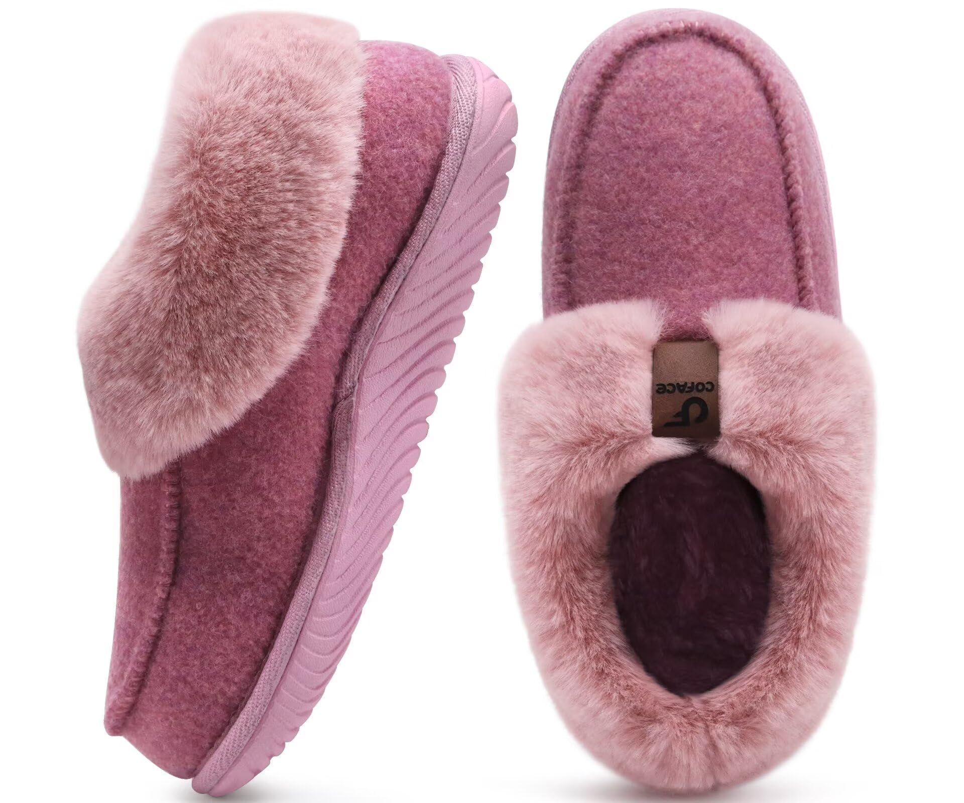 COFACE Pantofole Donna Invernali Peluche Pelle Pantofola Chiuse Calde Feltro Ciabatte da Casa Comode Memory Foam Slippers Antiscivolo Suola