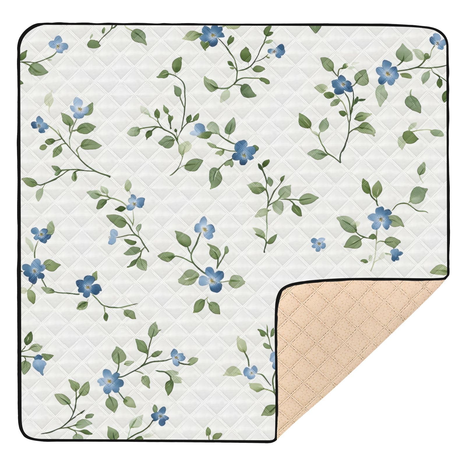 BOESI Doodle Colorful Flower Pattern Baby Play Mat, 50“ X 50” Washable Folding Crawling Mat, Baby Floor Mat, Soft, Thick, Non-Slip