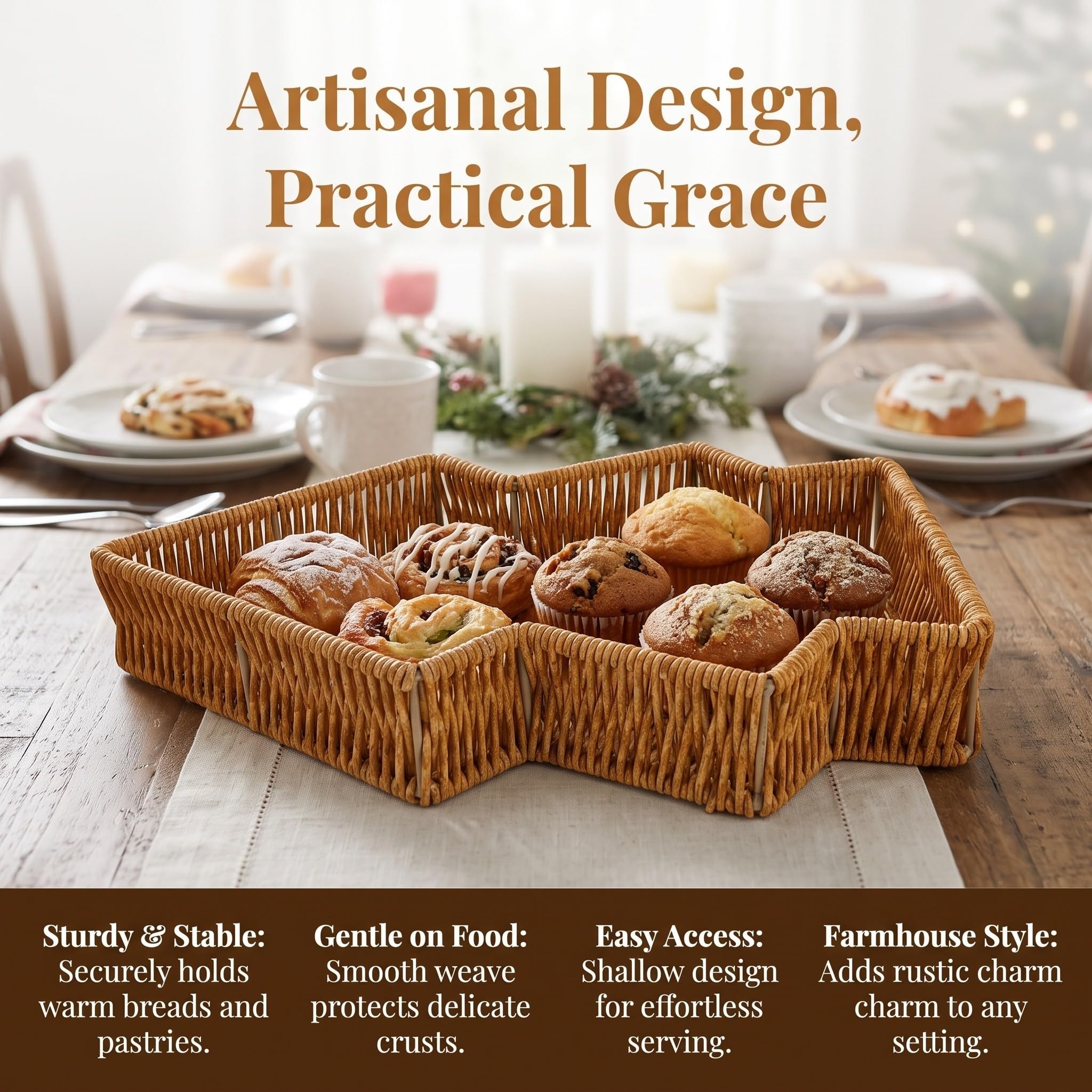 PRETYZOOM 2 Piezas Cesta de Mimbre Ligera y Fácil de Manejar Forma de Árbol de Navidad Estilo Rústico Fabricada en PP y Hierro, Adecuado para Pan y Regalos en Restaurantes o Fiestas