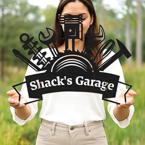 Miniatura 24 de Letrero personalizado de taller de garaje para hombres – Arte de pared de metal con nombre personalizado para entusiastas de autos, constructores y